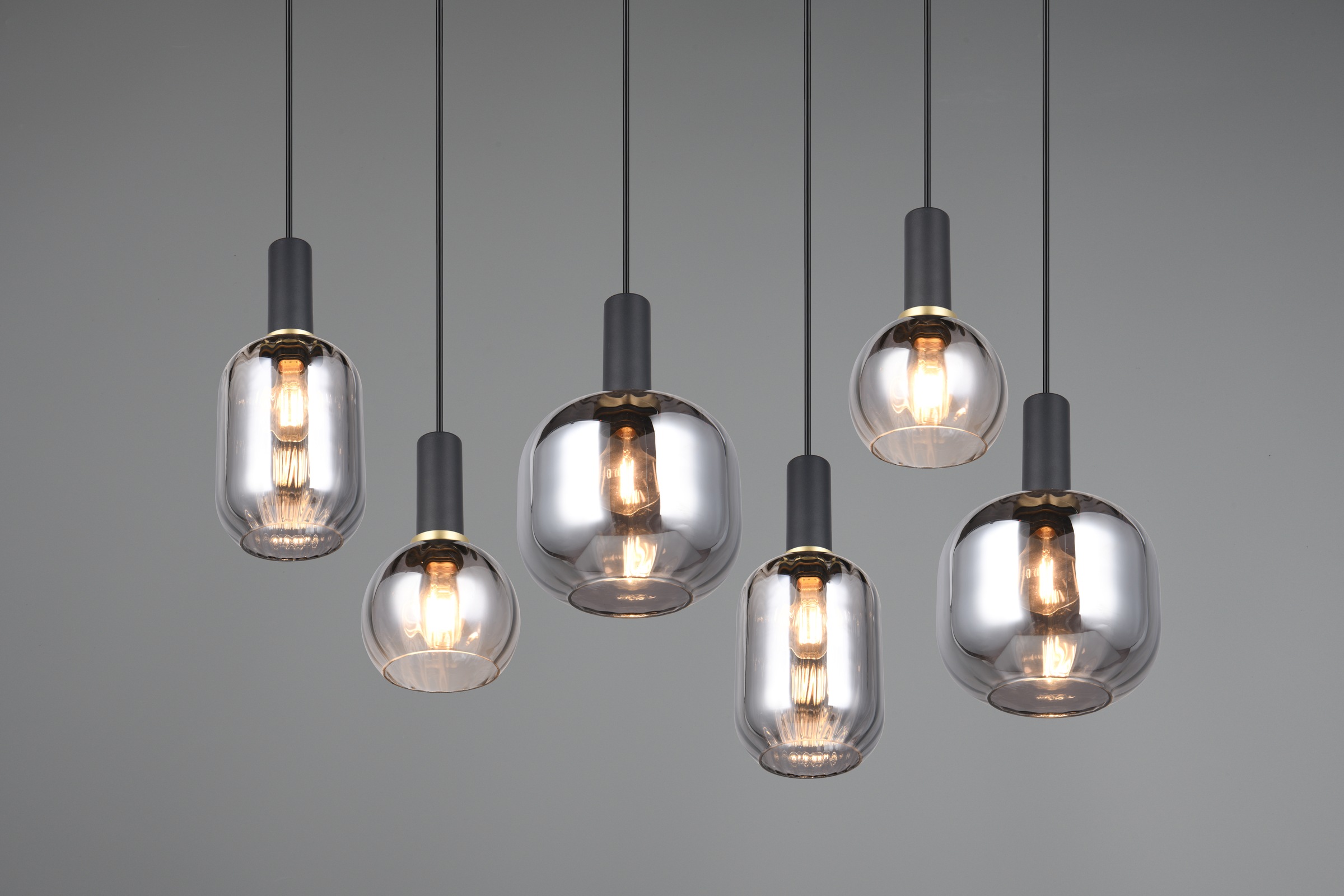 TRIO Leuchten Pendelleuchte »DIVA, E27 Hängelampe 6-flammig mit Glasschirm, exkl 6xE27 max 10W«, 6 flammig, Leuchtmittel E27 | Leuchtmittel wechselbar, höhenverstellbar bis max 150cm Hängeleuchte 92x35 cm Wohnzimmer Küche
