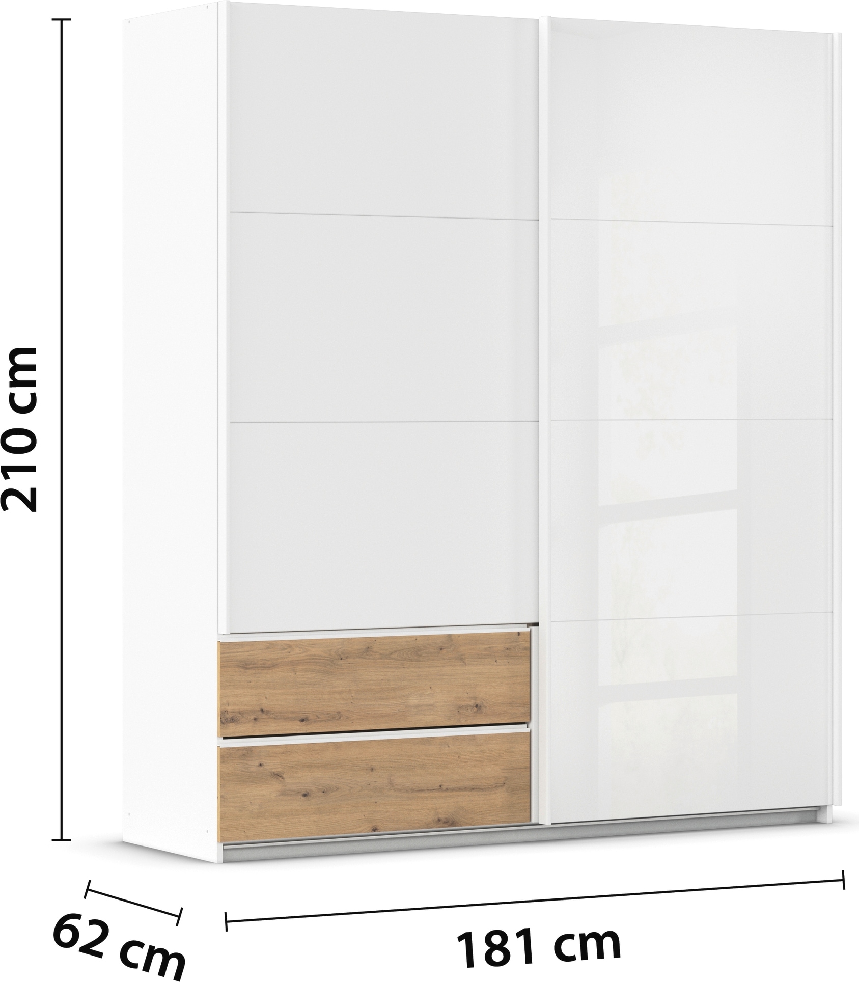 rauch Schwebetürenschrank »Kleiderschrank Schrank Garderobe ELARA Glastür/Grauspiegel« praktische Schubladen optional farblich abgesetzt MADE IN GERMANY