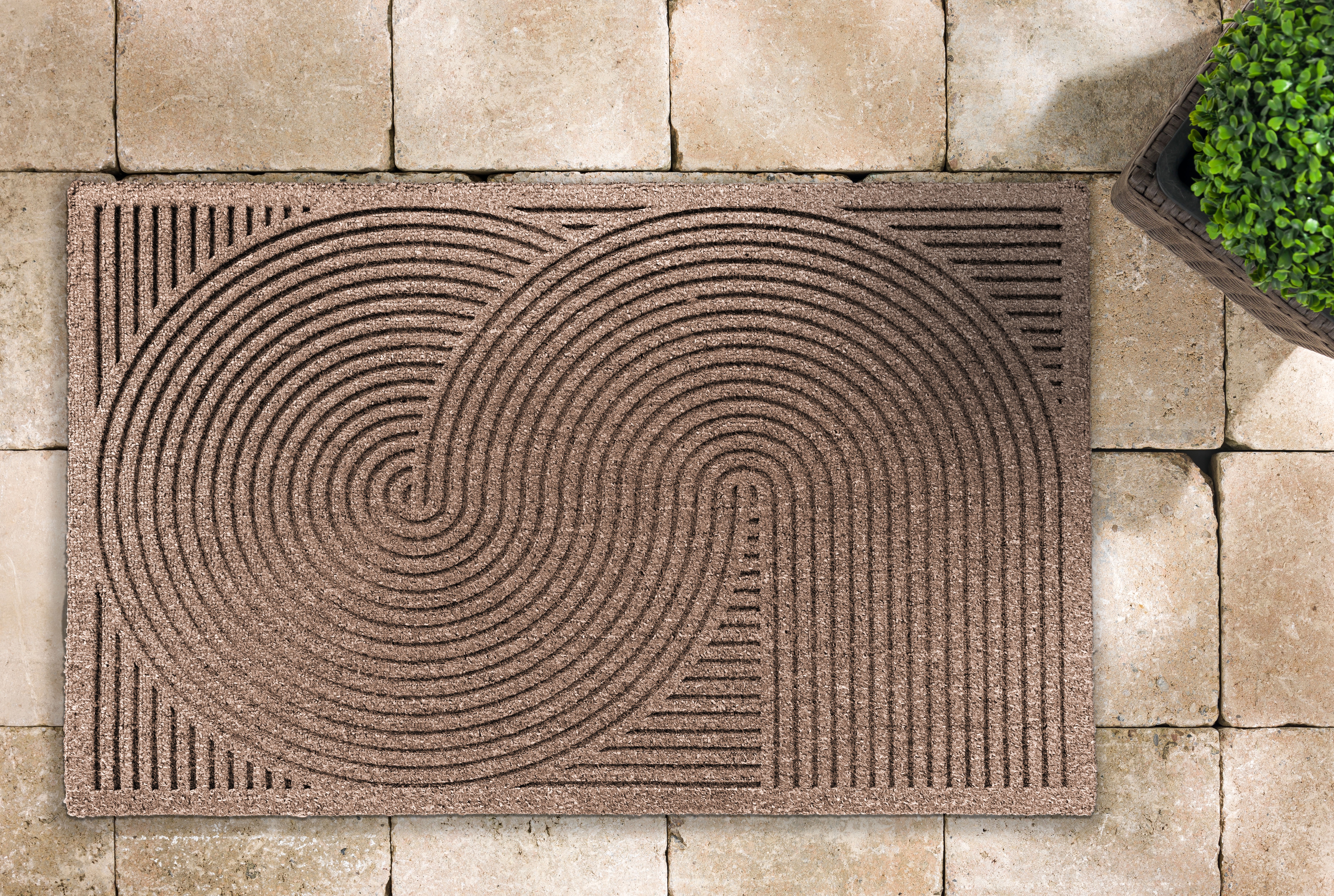 Fußmatte ASTRA, B:60cm H:8mm L:90cm, beige, Kunstfaser, Flur, Teppiche, "GraphicDeluxe", Türmatte, wetterfest, schmutzabweisend, rutschfest