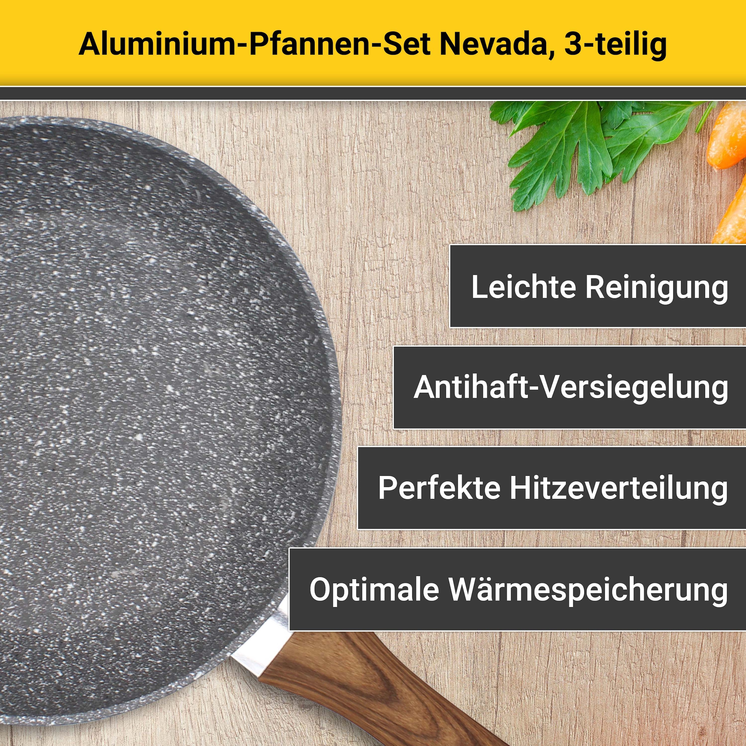 Krüger Pfannen-Set »Nevada«, Aluminium, (Set, 3 tlg.), Soft-Touch-Griff, Ø 20/24/28 cm, Induktion
