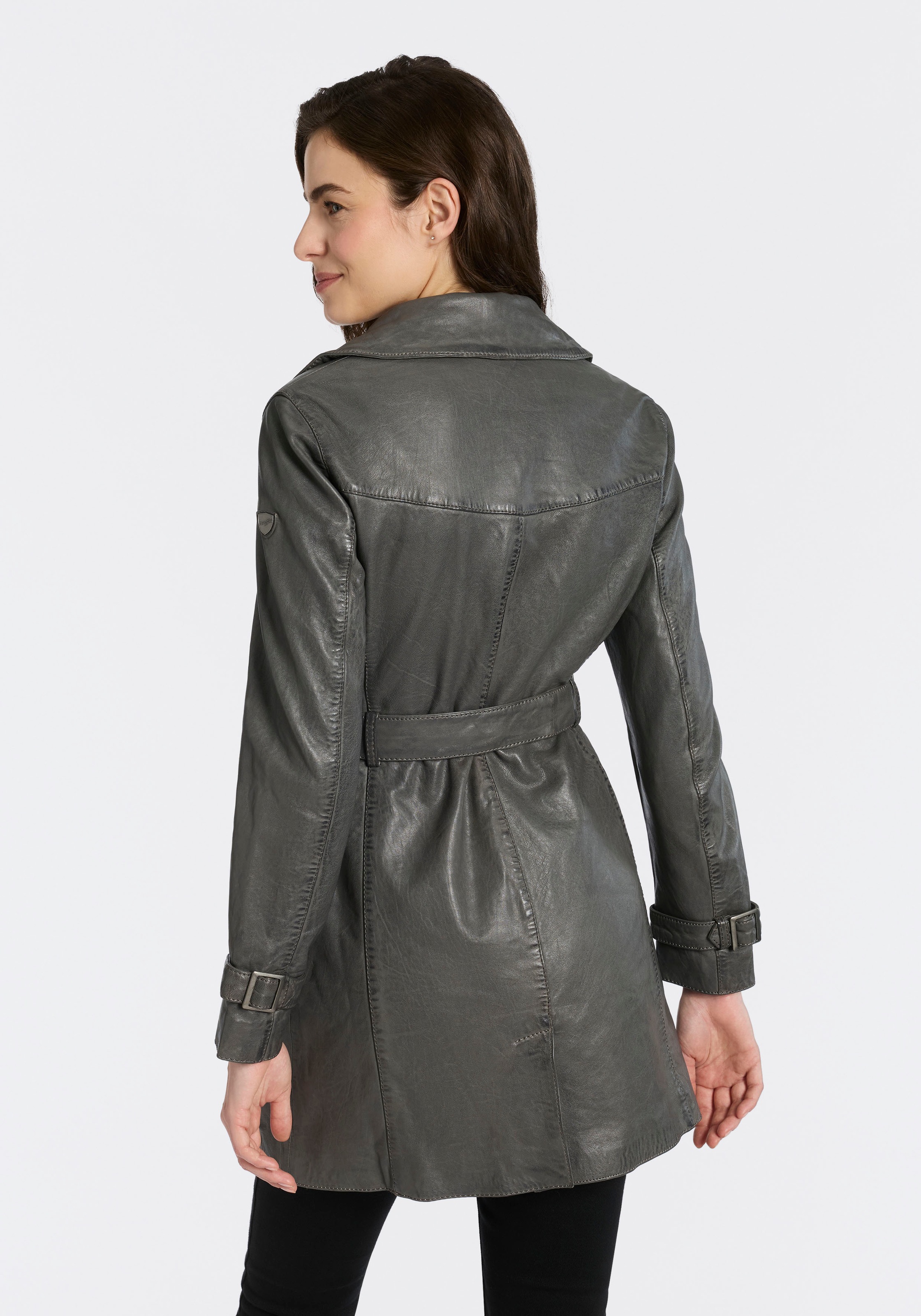 Thumbnail - Mauritius Ledermantel "GWTaresa" mit Bindegürtel, 2 Stk. Leder-Trenchcoat mit Bindegürtel