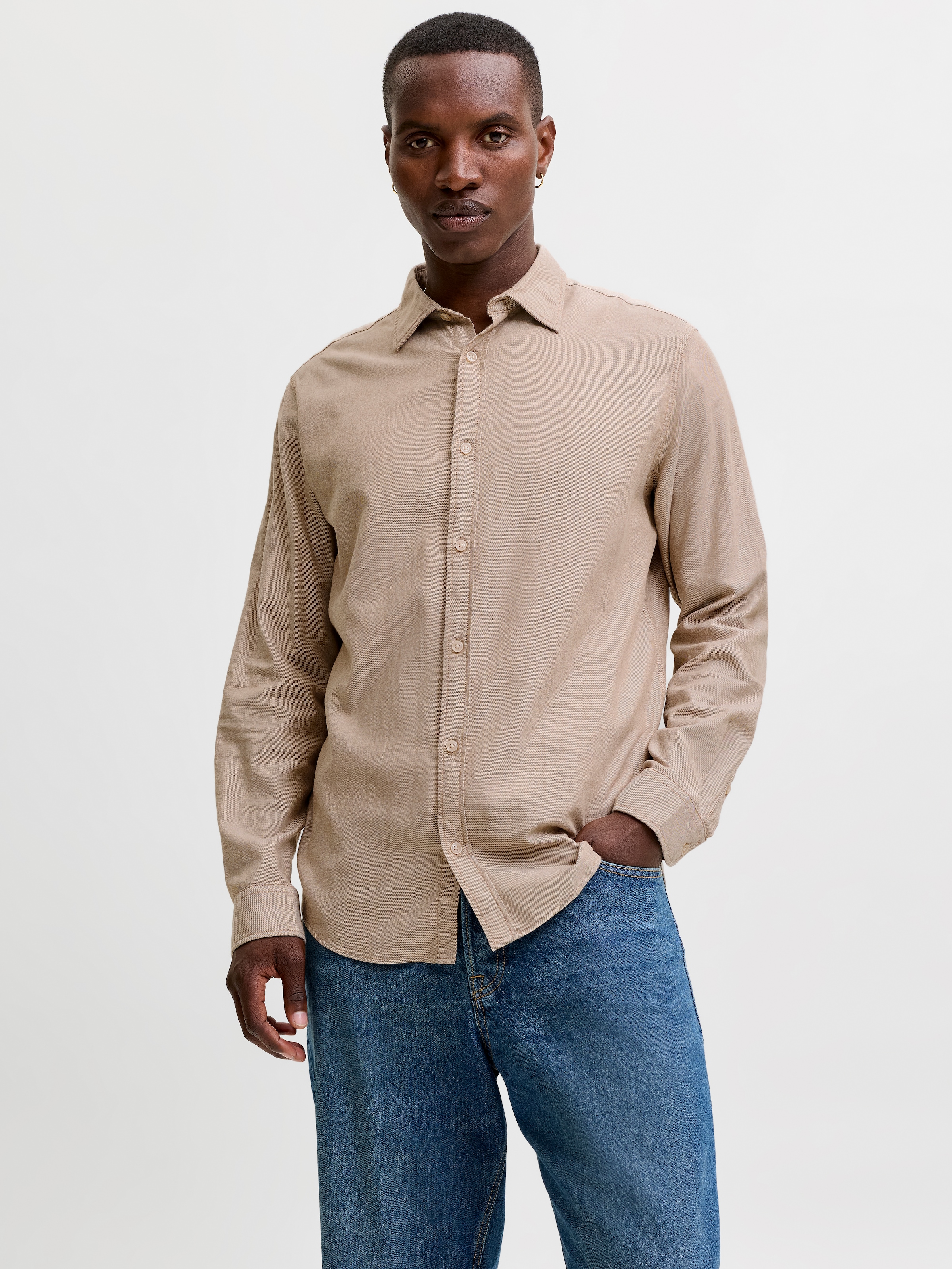 Jack & Jones "JJEFIELD MELANGE SHIRT LS SN" Baumwolle, normal geschnitten