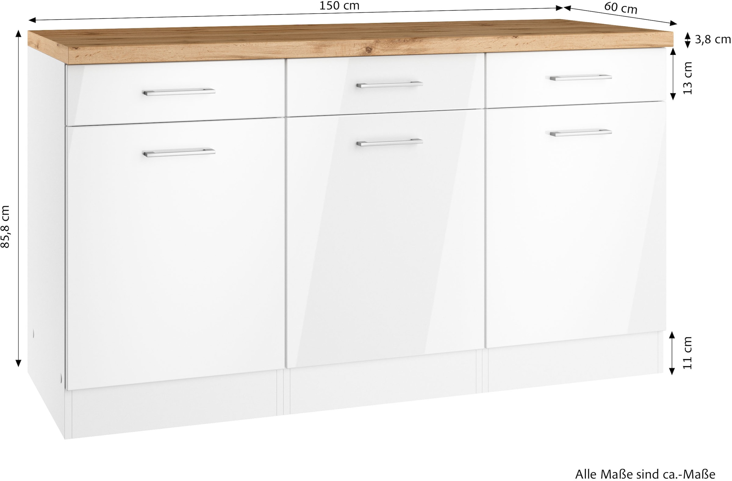 KOCHSTATION Unterschrank »KS-Milan«, HELD Möbel, Unterschrank 150 cm, matte oder hochglänzende Fronten