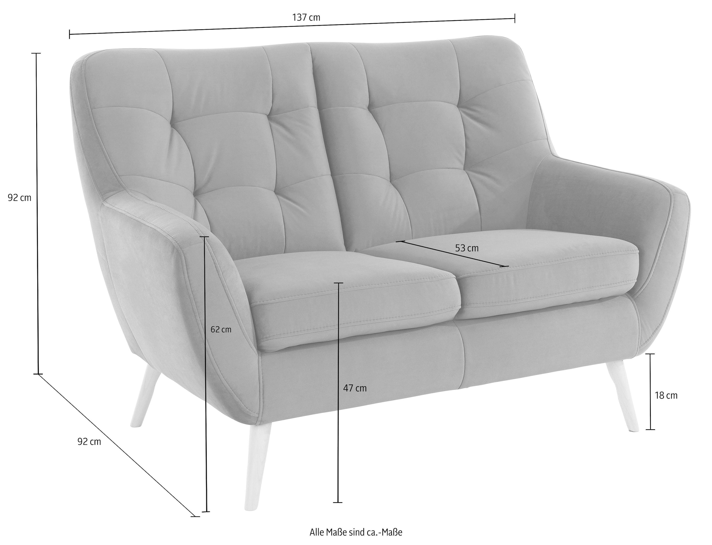 exxpo - sofa fashion 2-Sitzer »Scandi, bequem, aufwendige Rückenpolsterung für mehr Sitzkomfort«, akuelle Farben in hochwertige Bezugsqualitäten, Holzfuß