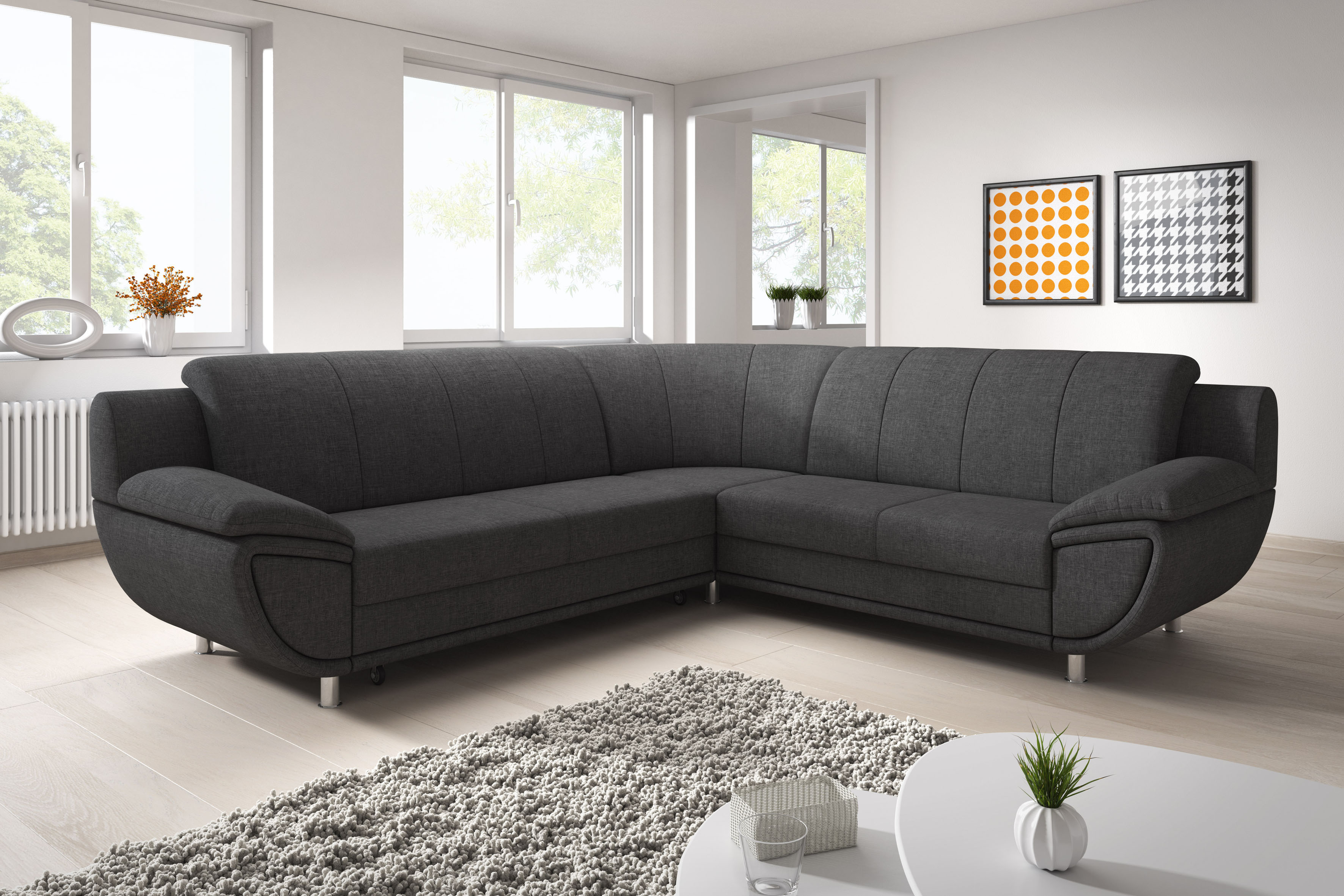 TRENDMANUFAKTUR Ecksofa "Rondo II, zeitlos & elegant, bequeme Armlehnen, L-Form" wahlweise mit Federkern, wahlweise mit Bettfunktion, B/T 267/247cm