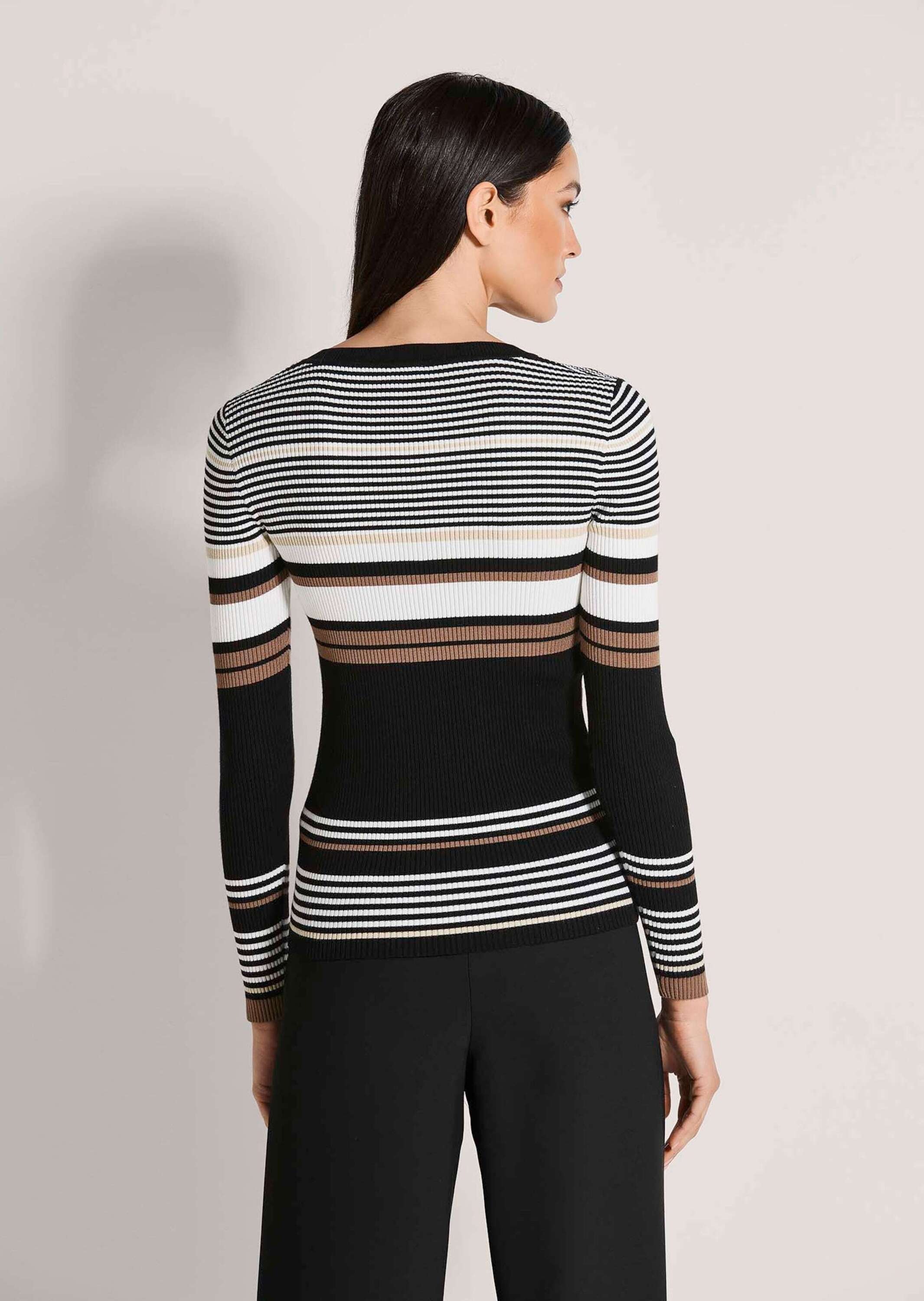 MADELEINE Longpullover »Feinstrickpullover Viskosepullover mit Streifen-Muster« Feine Rippstruktur