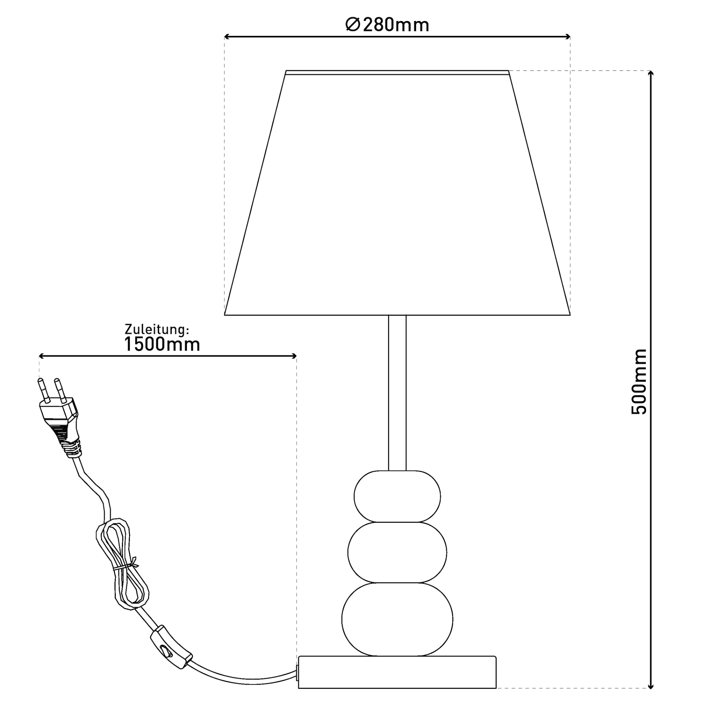 näve Tischleuchte »Elina«, 1 flammig, Leuchtmittel E27 | ohne Leuchtmittel, H: 50cm, Textilschirm weiß, E27 max. 40W, Zuleitung 150cm schwarz
