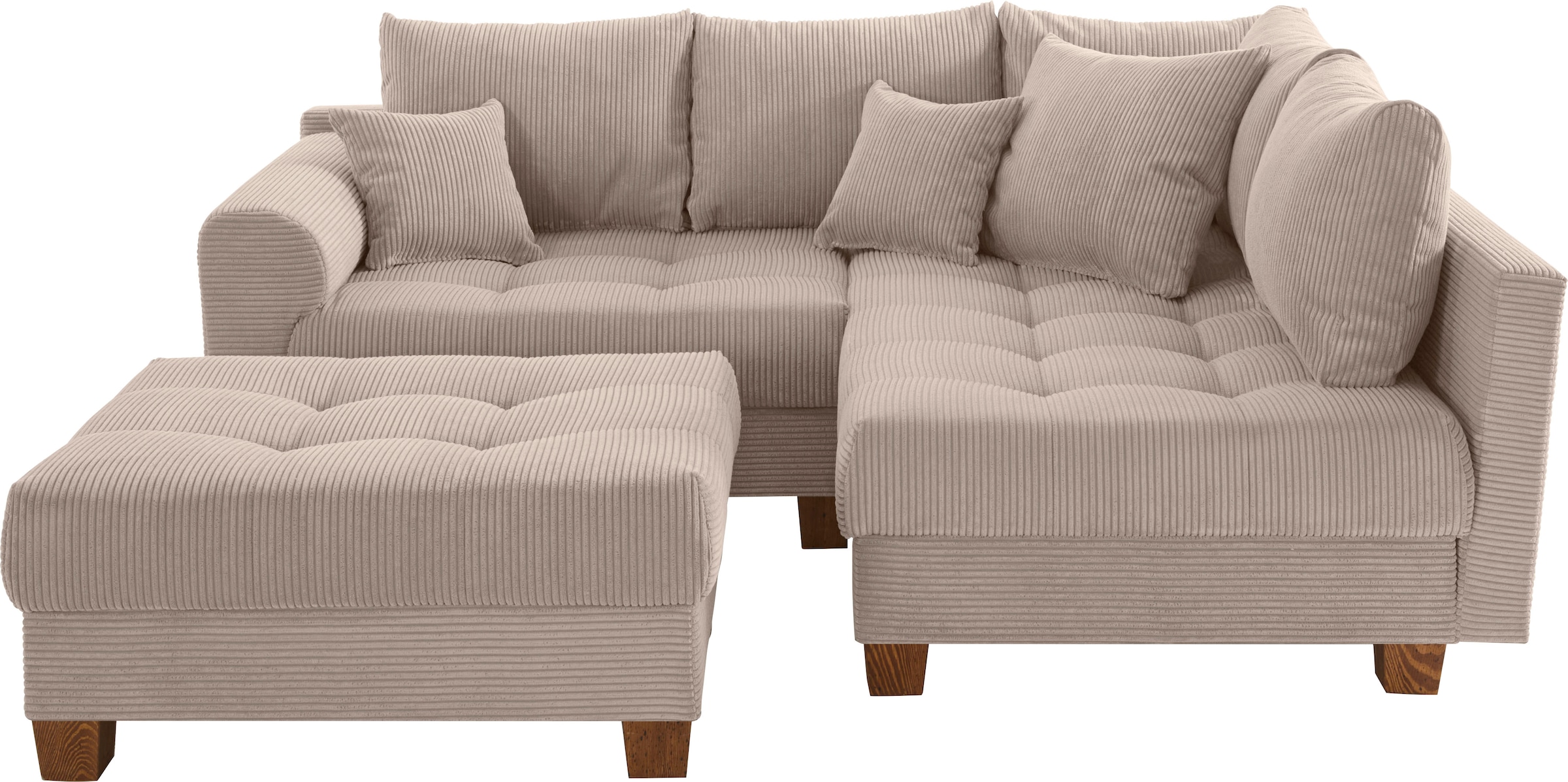 Home affaire Ecksofa »Rice L-Form inkl. Hocker«, (Set, mit Hocker), mit Bonnellfederkern, Hocker & Kissen, Ottomane beidseitig montierbar