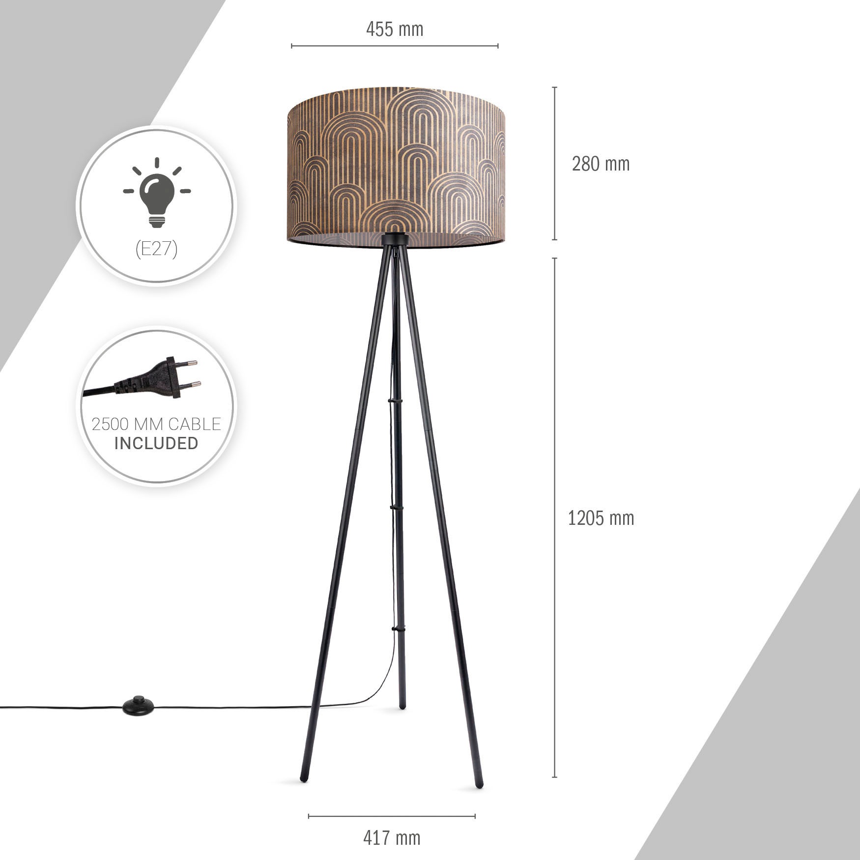 Leselampe Stoffschirm Dreibein Wohnzimmer | Mit BAUR Stehlampe Pillar«, Vintage Paco Stehlampe »Trina Home Büro