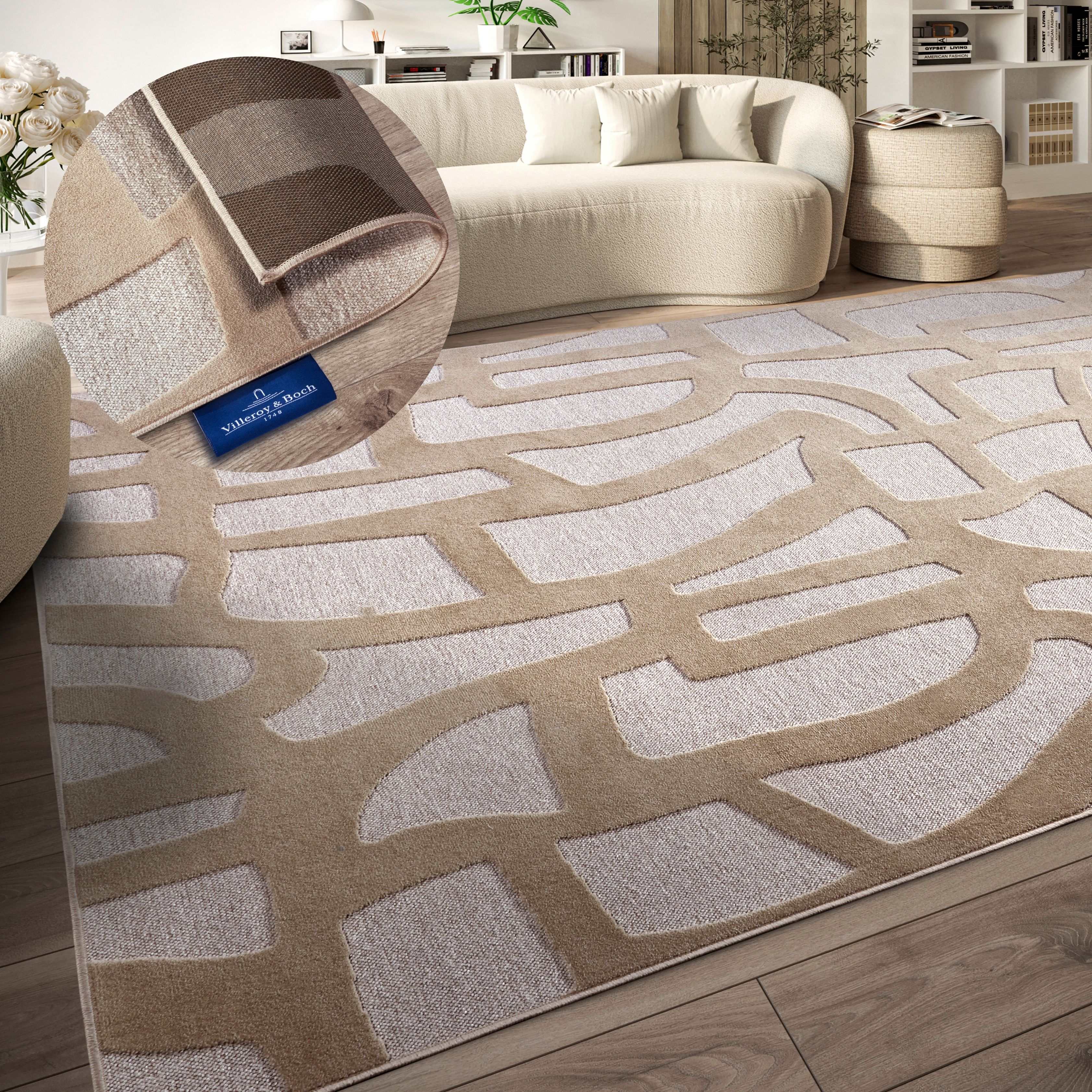 Villeroy & Boch Teppich "Therese" rechteckig 5,5 mm Höhe Wohnzimmer, Schlafzimmer, Modern, Hoch-Tief Effekt, Flur