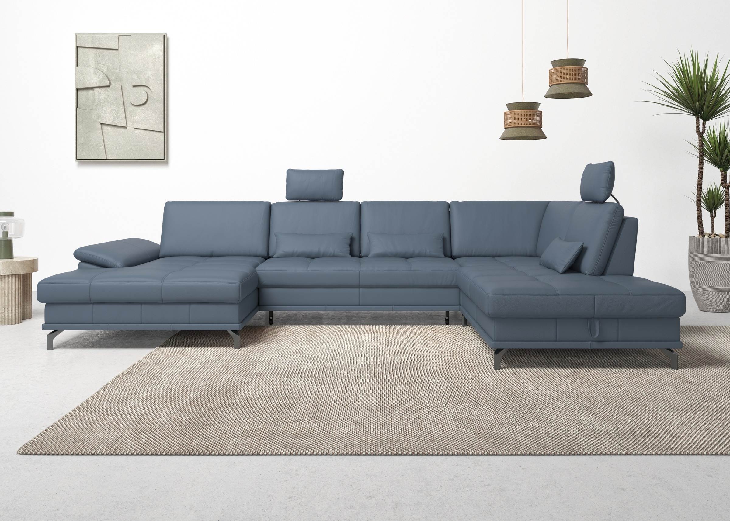Places of Style Wohnlandschaft »Costello U-Form, mit Sitztiefenverstellung, Armteilverstellung und«, 3 Nierenkissen, optional Bettfunktion und Bettkasten
