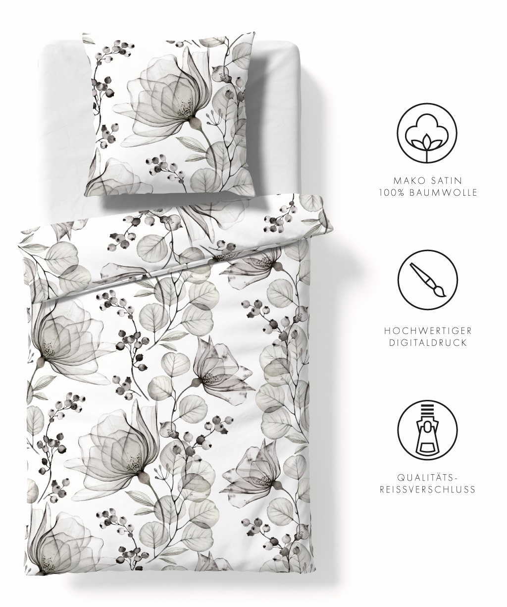 fleuresse Bettwäsche »Bed Art S«, Mako Satin 100% Baumwolle mit Reißverschluss