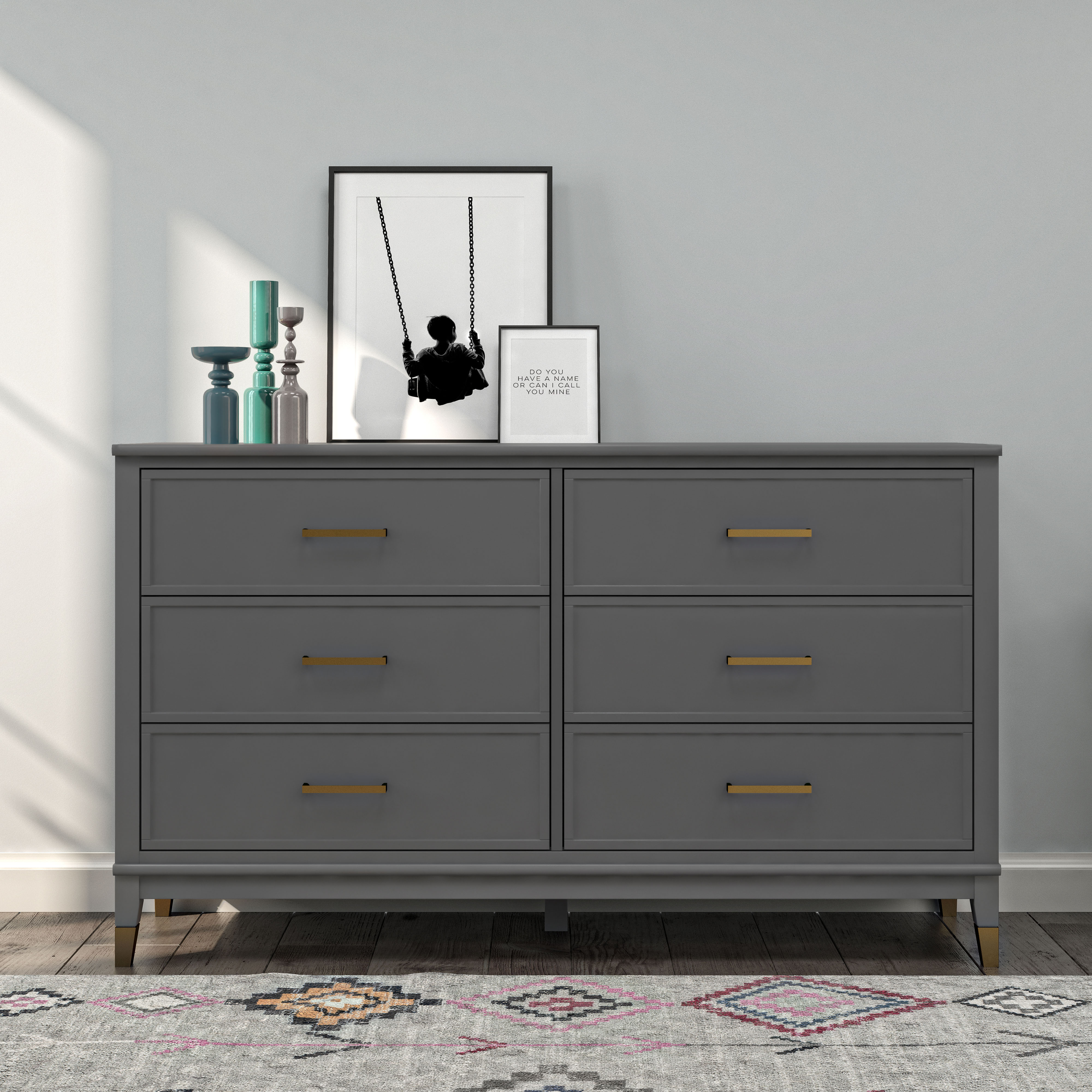 Dorel Home Kommode "Westerleigh" mit 6 Schubladen, MDF, Beine aus Massivholz, Höhe 85 cm, Breite 145 cm