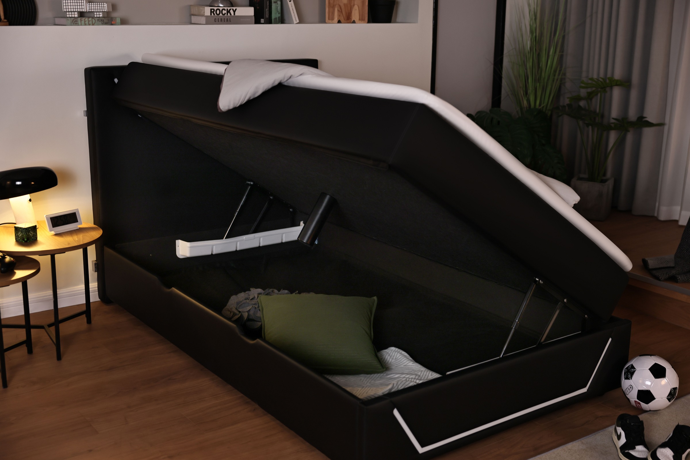 Home affaire Boxbett »GALAXY inkl. Bettkasten, mit grüner LED-Beleuchtung, Breite: 120cm« Gamingbett mit Kunstlederbezug in schwarz, inkl. Topper