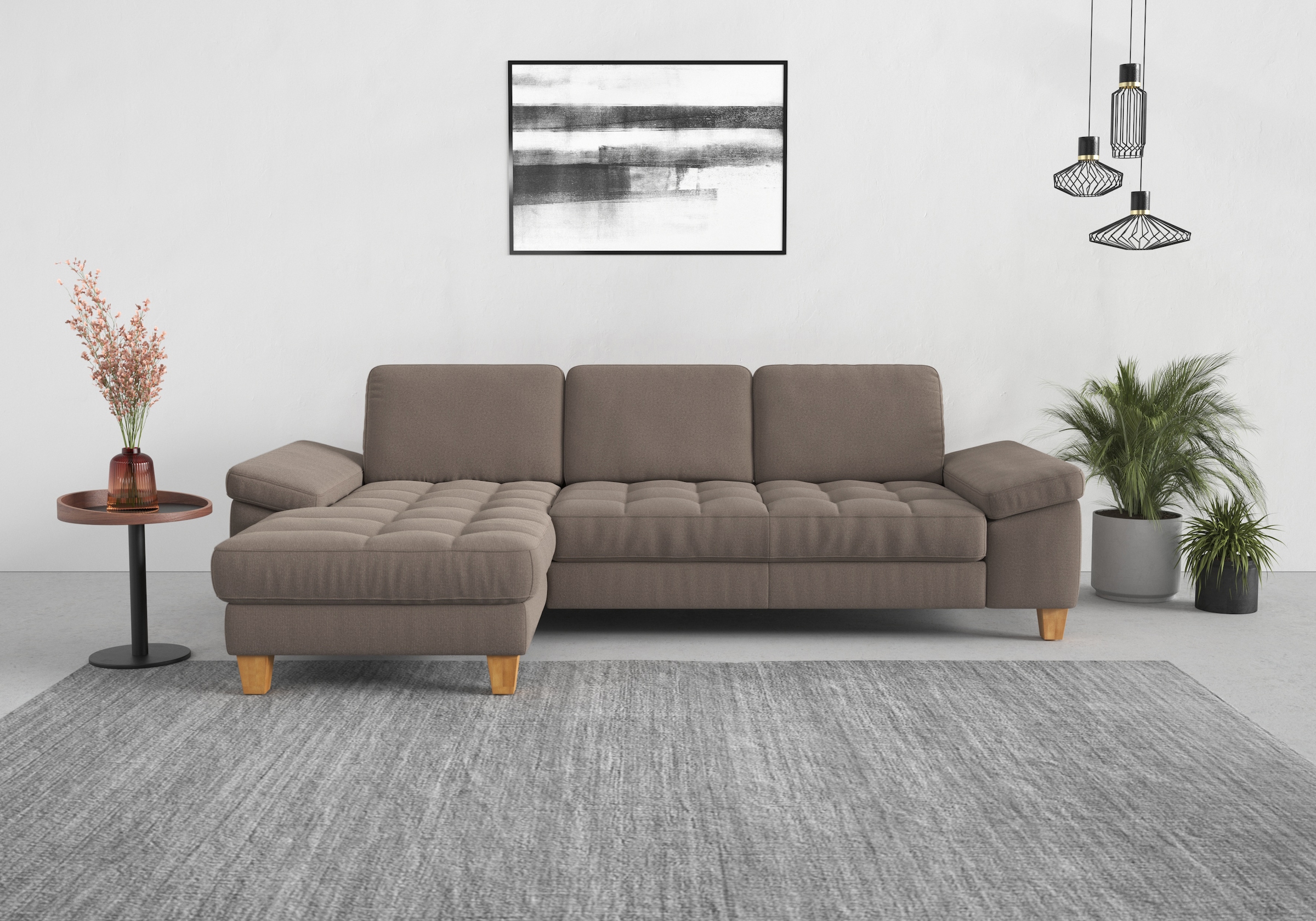 sit&more Ecksofa "Westham L-Form" mit Recamiere, mit oder ohne Schlaffunktion, Bettkasten, Füße Eiche