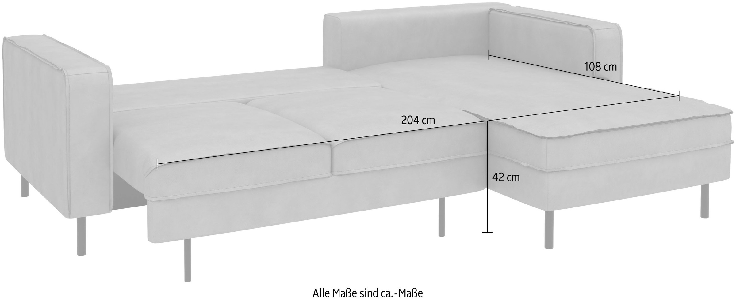Places of Style Ecksofa »Watkins, wahlweise mit Schlaffunktion/Bettkasten, moderne offene Naht«, Recamiere beidseitig montierbar, L-Form, Breite 232 cm