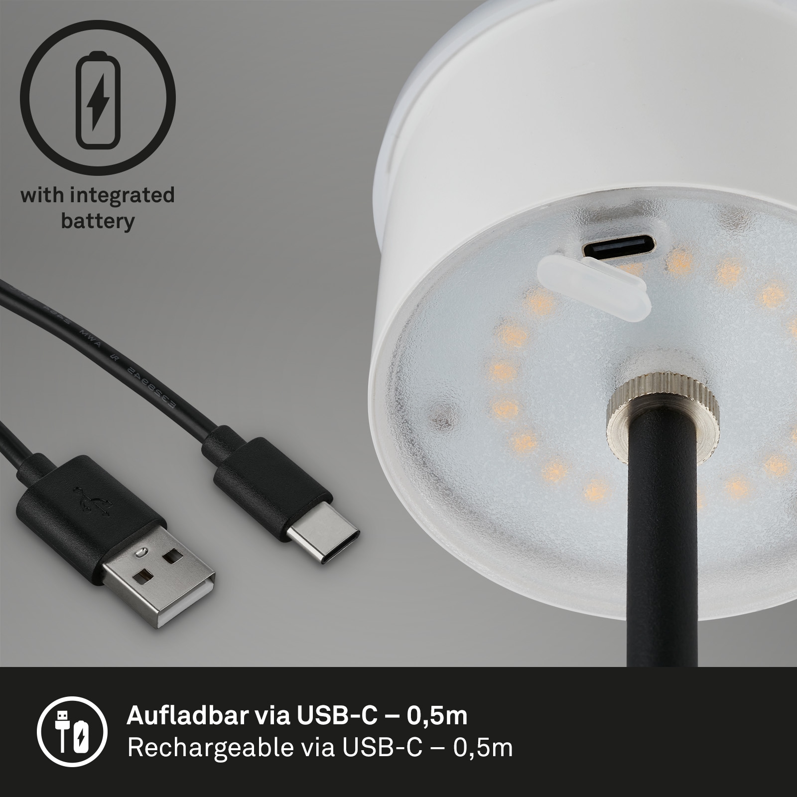 Briloner Leuchten LED Tischleuchte »KIKI« LED-Modul 1 Stk. Warmweiß mit Akku, höhenverstellbar, USB-C, warmweiß, IP44, schwarz-holz, 38 cm