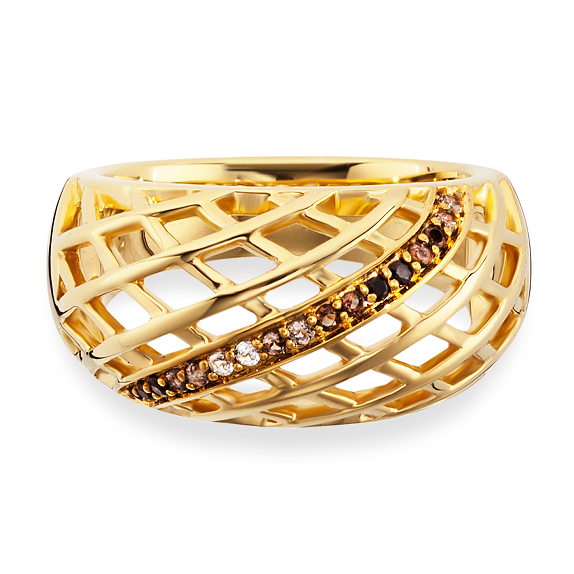 CAÏ Fingerring »925/- Sterling Silber vergoldet Topas Gitterstruktur«