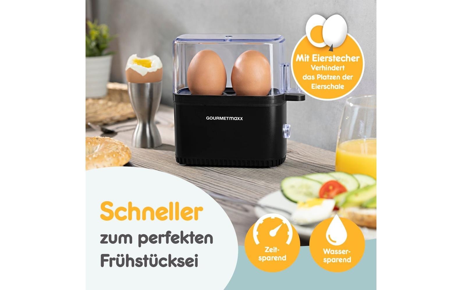 GOURMETmaxx Eierkocher »Kompakt 2.0 250 W« für 2 Stk. Eier 250 W Kompakter Design-Eierkocher für zwei Frühstückseier