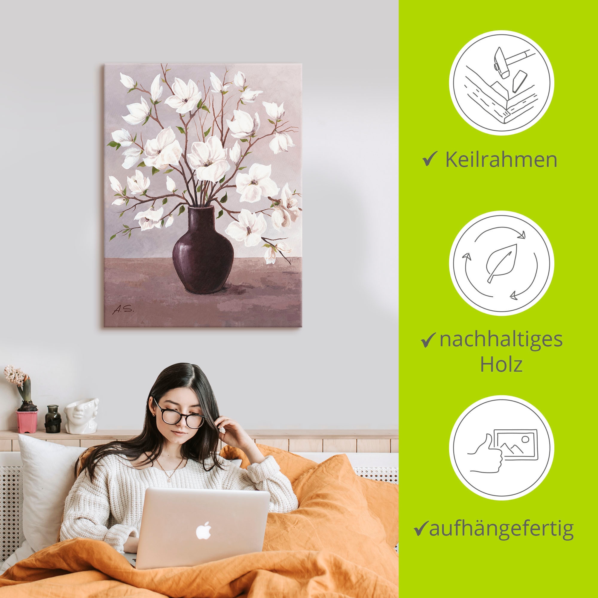 Artland Leinwandbild »Magnolien«, Blumen, (1 St.), auf Keilrahmen gespannt