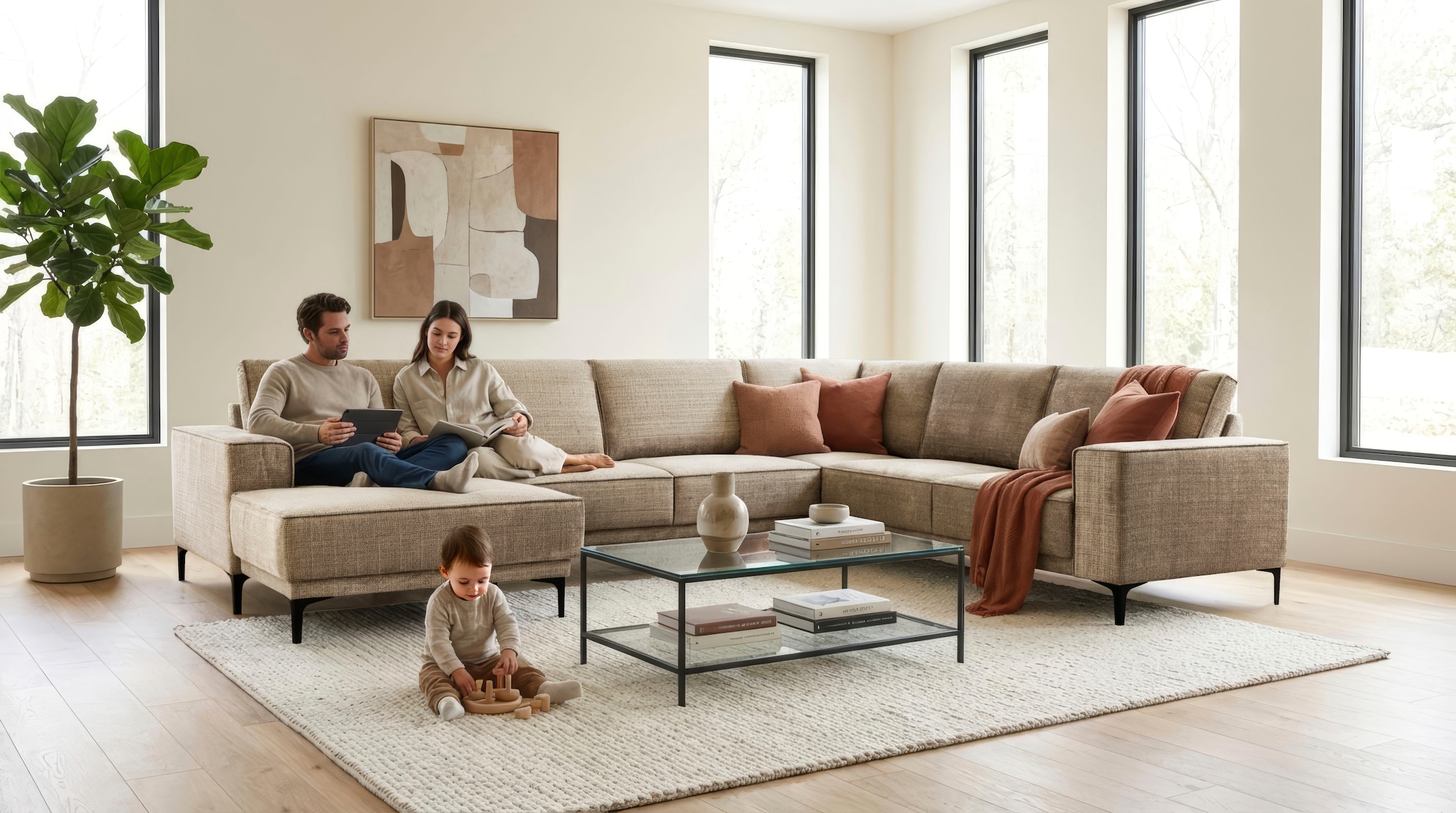 OTTO home Wohnlandschaft "OLAND Chenille U-Form, XXL, B: 342 cm, Skandi-Design" Skandi-Design in Struktur, Flachgewebe, Luxus-Microfaser, Boucle