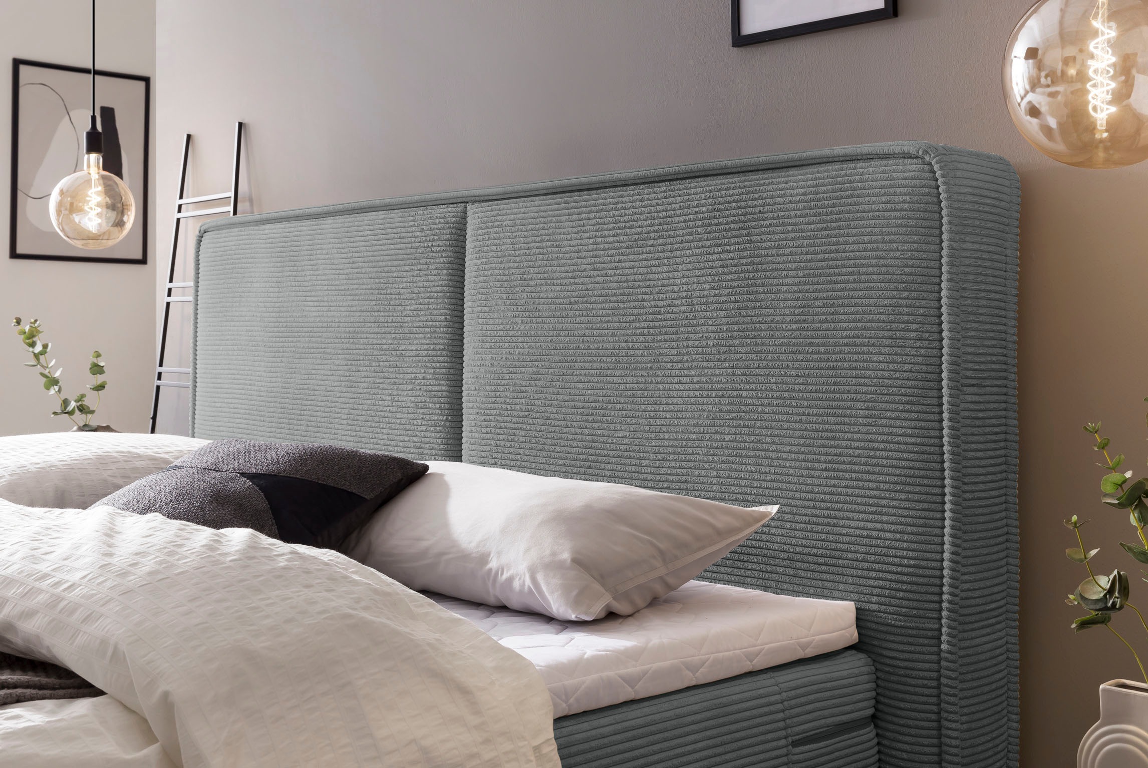 Home affaire Boxspringbett »SHERWOOD Hotelbett, Polsterbett«, Hochwertiger Cord,weiche Velours-Struktur, mit Topper, Eiche