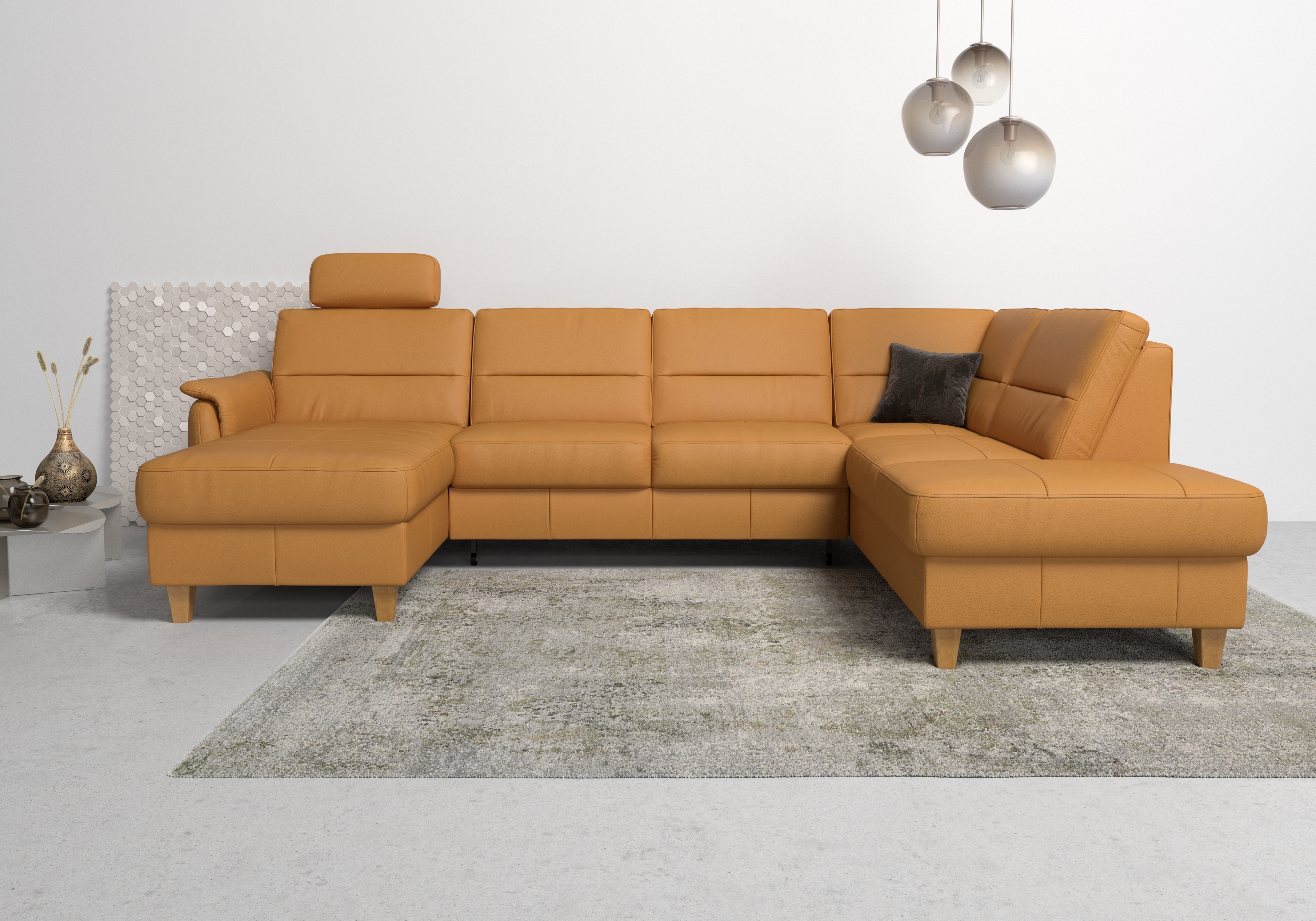 Home affaire Wohnlandschaft "Palmera U-Form, B: 308 cm, große Stoff + Leder Auswahl" mit Schlaffunktion & Bettkasten, Federkern, XXL-Wohnlandschaft