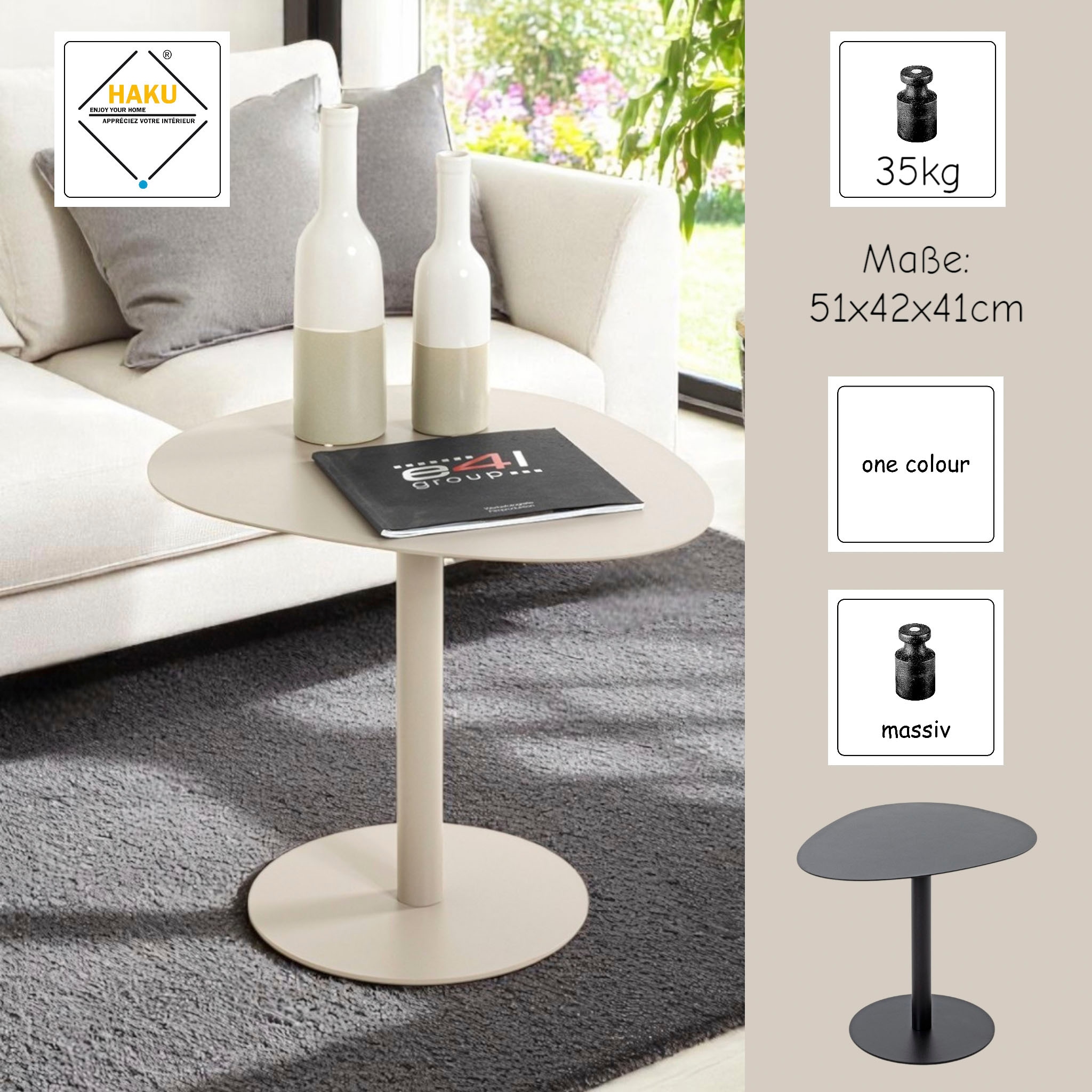 HAKU Beistelltisch »Sofatisch, Wohnzimmertisch« 1 Stk. tlg. freiform - aus Metall Schwarz B/T/H 51/41/42 cm