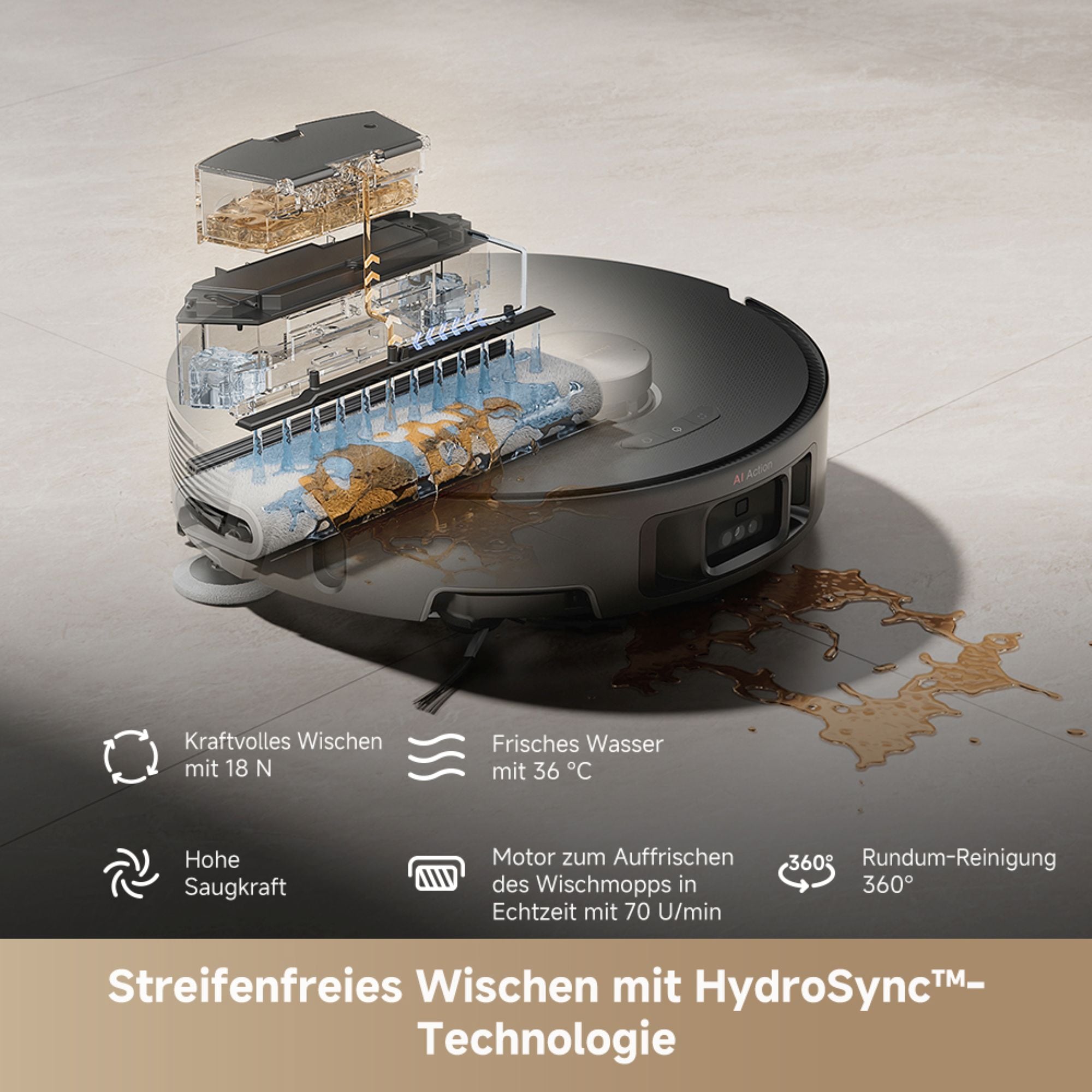 Mova Saugroboter »MOVA Z50 Ultra mit Wischfunktion«, 19.000Pa Saugkraft, 36°C Wischwasser, Schmutzerkennung durch KI, 200m²