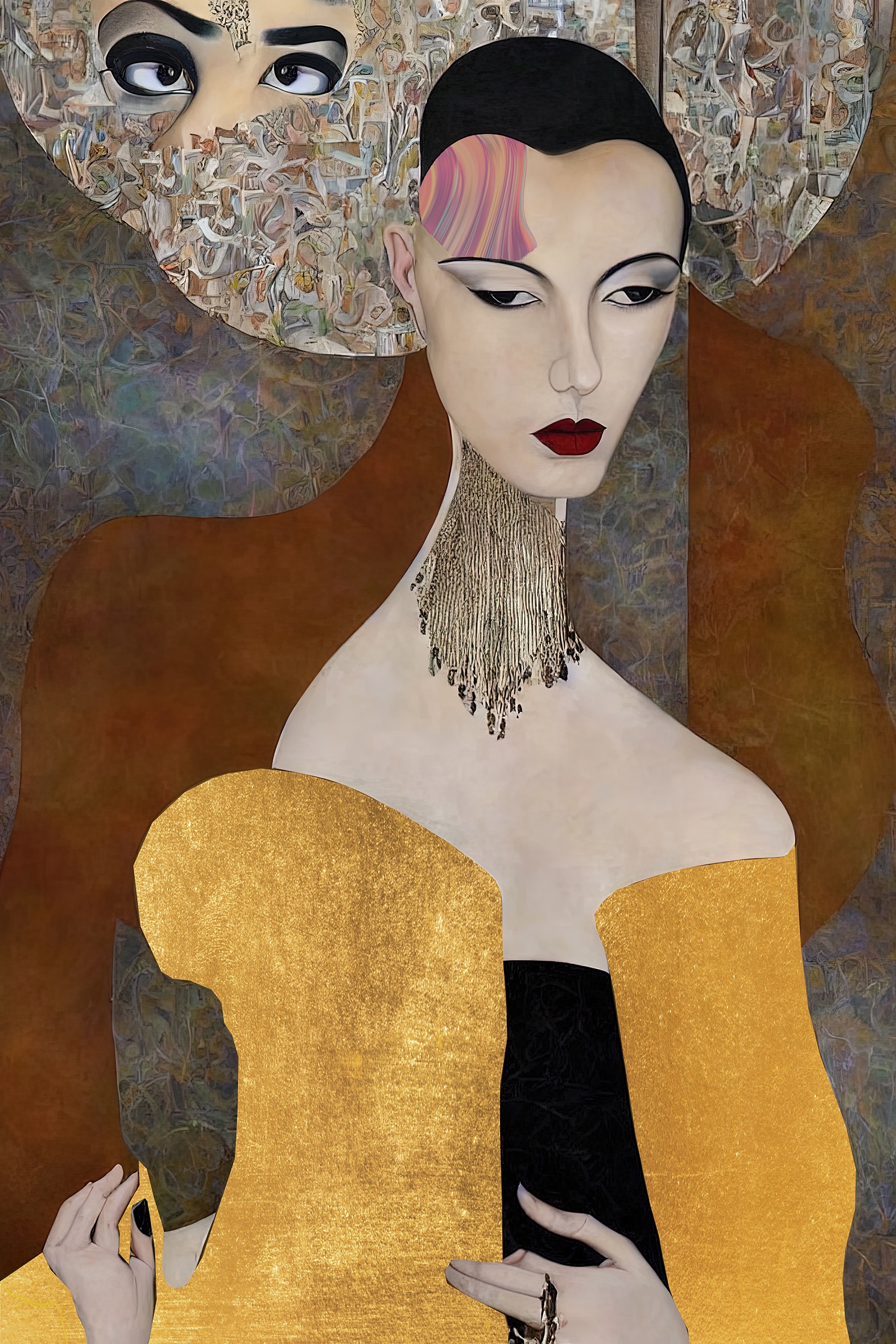 queence Acrylglasbild "Wandbild, Goldbild, Bild Kunstkopie, Frau mit verschiedenen Gesichtern" Abstrakte Fantasy Kunst Handveredelt mit Blattgold für eine edle und zeitlose Optik.