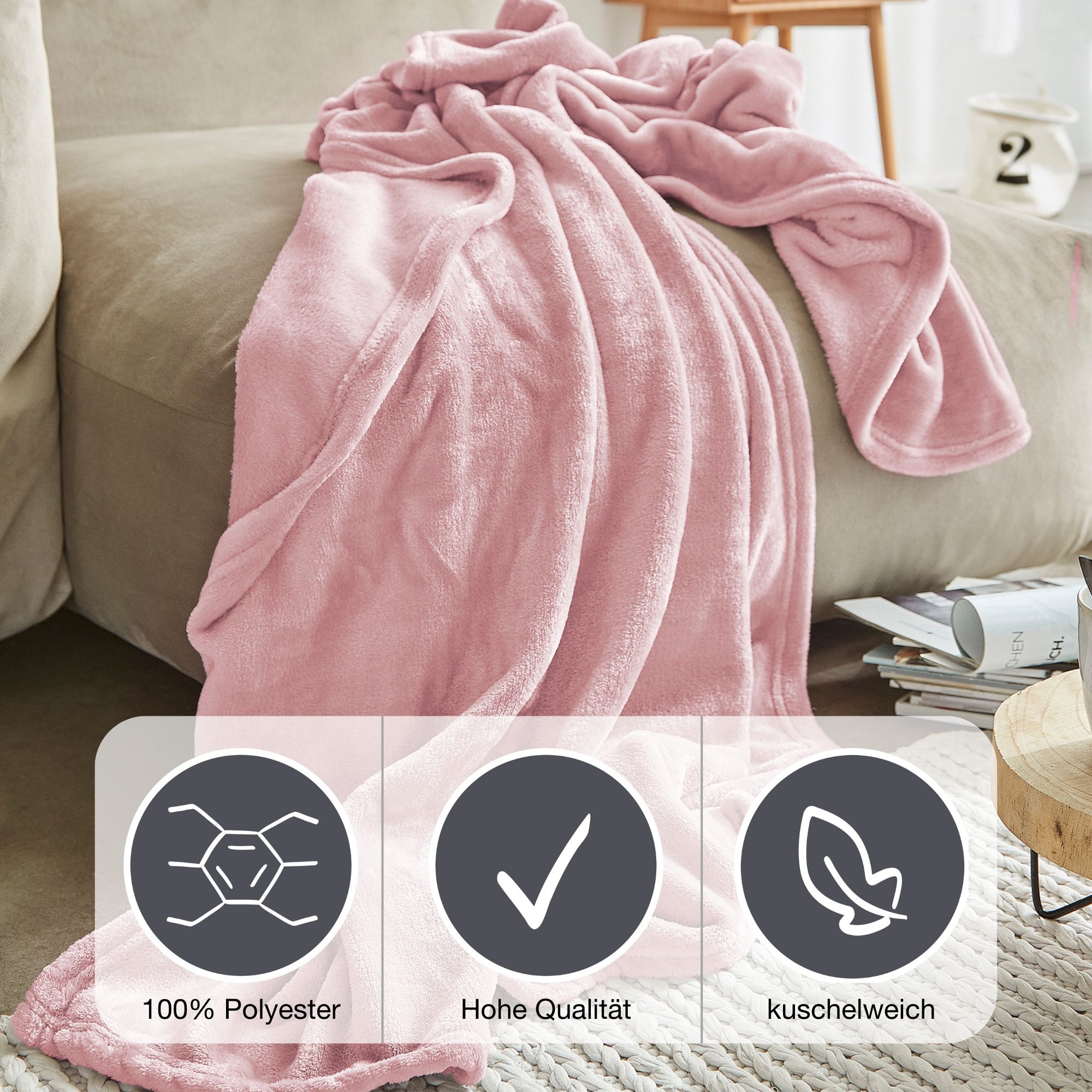 IBENA Wohndecke »Uni Fleecedecke Olbia«, einfarbig schick, Kuscheldecke