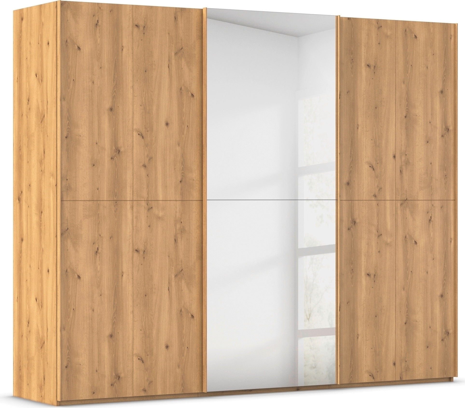 rauch Schwebetürenschrank "Kleiderschrank Schrank Garderobe Schlafzimmerschrank SCALE-WOOD" edle geteilte Front in massiver Asteiche mit Spiegel MADE IN GERMANY
