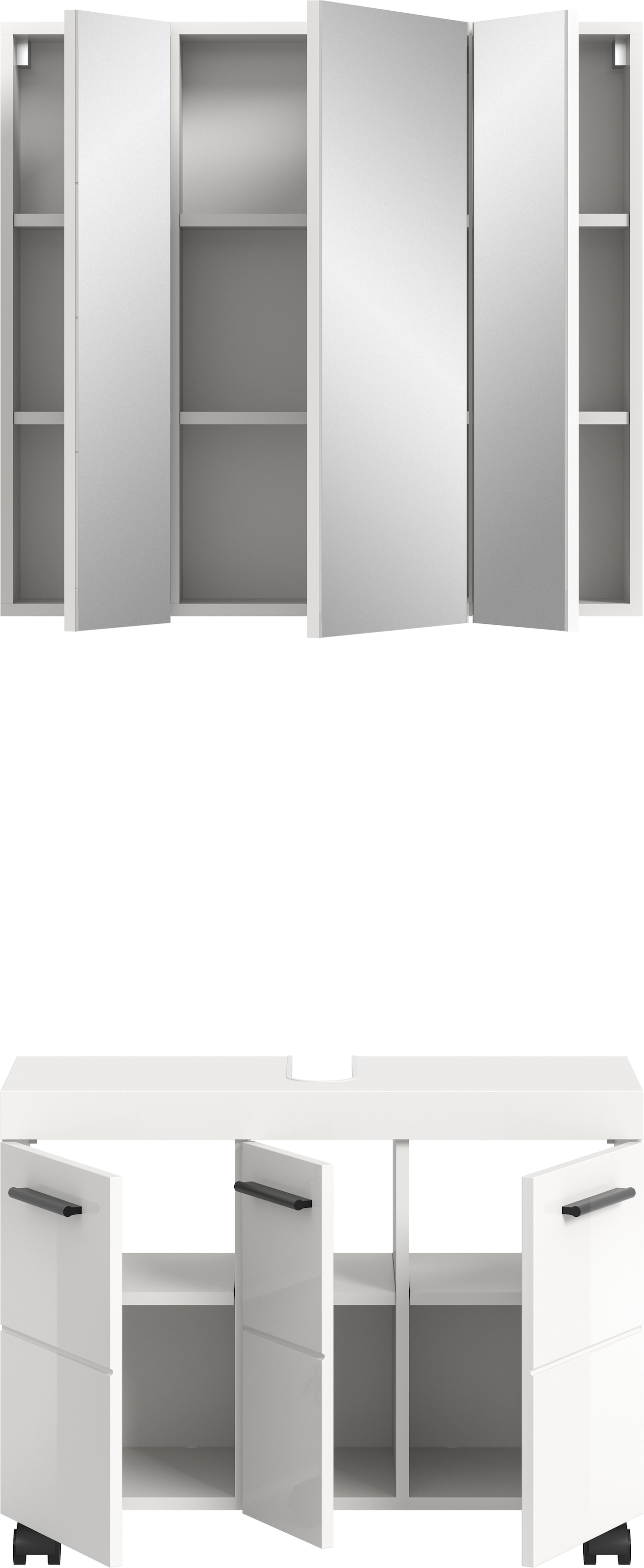 welltime Badmöbel-Set »AVON, Breite 82 cm, 2-teilige moderne Badkombination, auf Rollen« bestehend aus: Waschbeckenunterschrank & Spiegelschrank, 2 Stk. tlg.