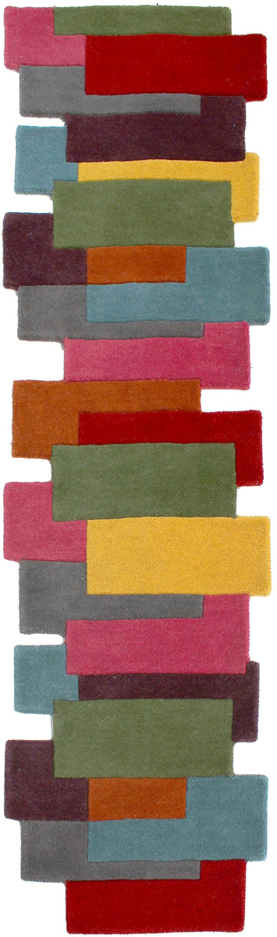 FLAIR RUGS Läufer »Abstract Collage«, rechteckig, 100% Wolle, Karo Design, Patchwork, modern, mehrfarbig, Teppichläufer