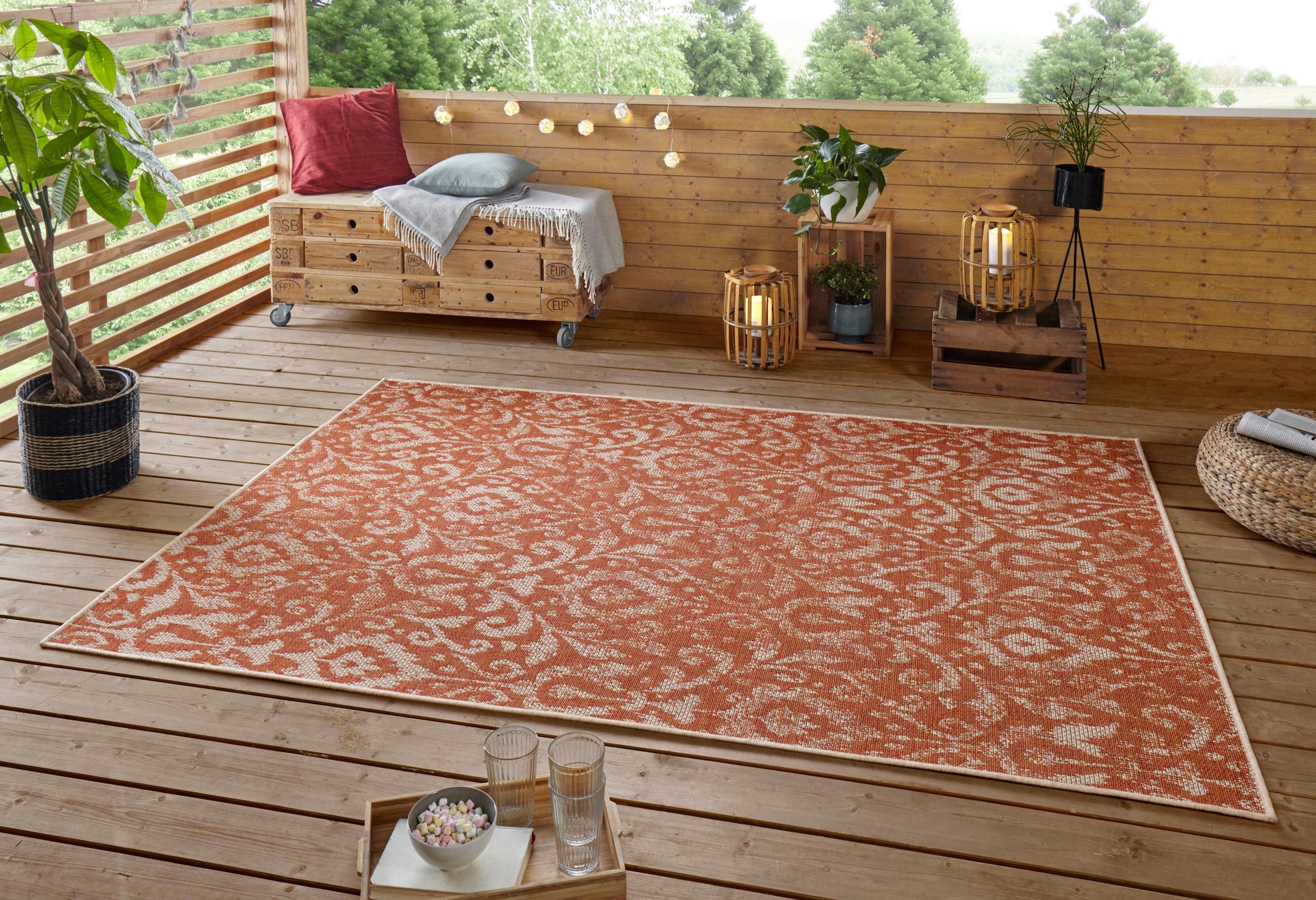 NORTHRUGS Teppich »Hatta«, rechteckig, 4 mm Höhe, In-und Outdoor geeignet, Strapazierfähig und pflegeleicht, Flachgewebe