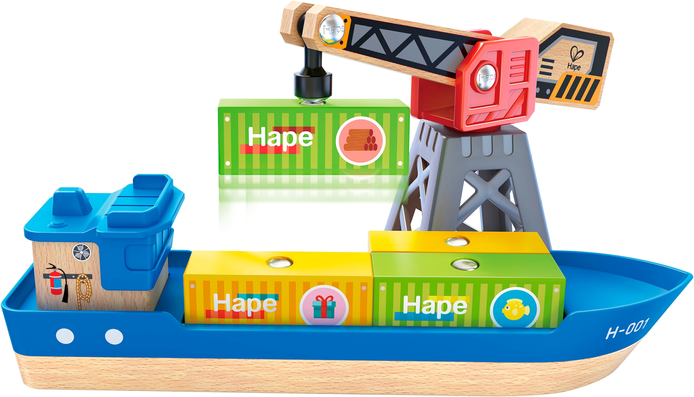 Hape Spielzeug-Schiff »Frachtschiff und Hafenkran«
