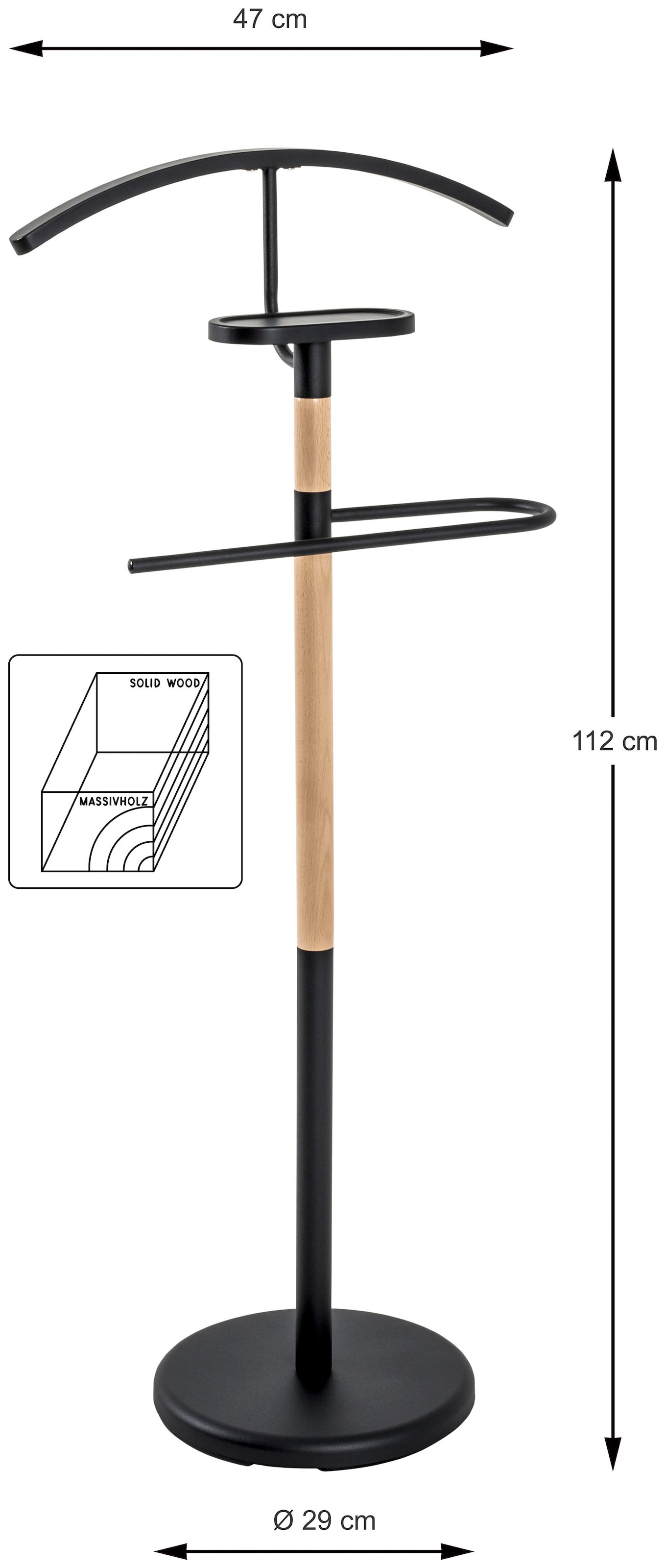 HAKU Herrendiener »Anzugständer, Dressboy, Kleiderboy, Kleiderbutler, Stiller Diener« freiform - aus Metall buche, schwarz -B/T/H 47/29/112 cm