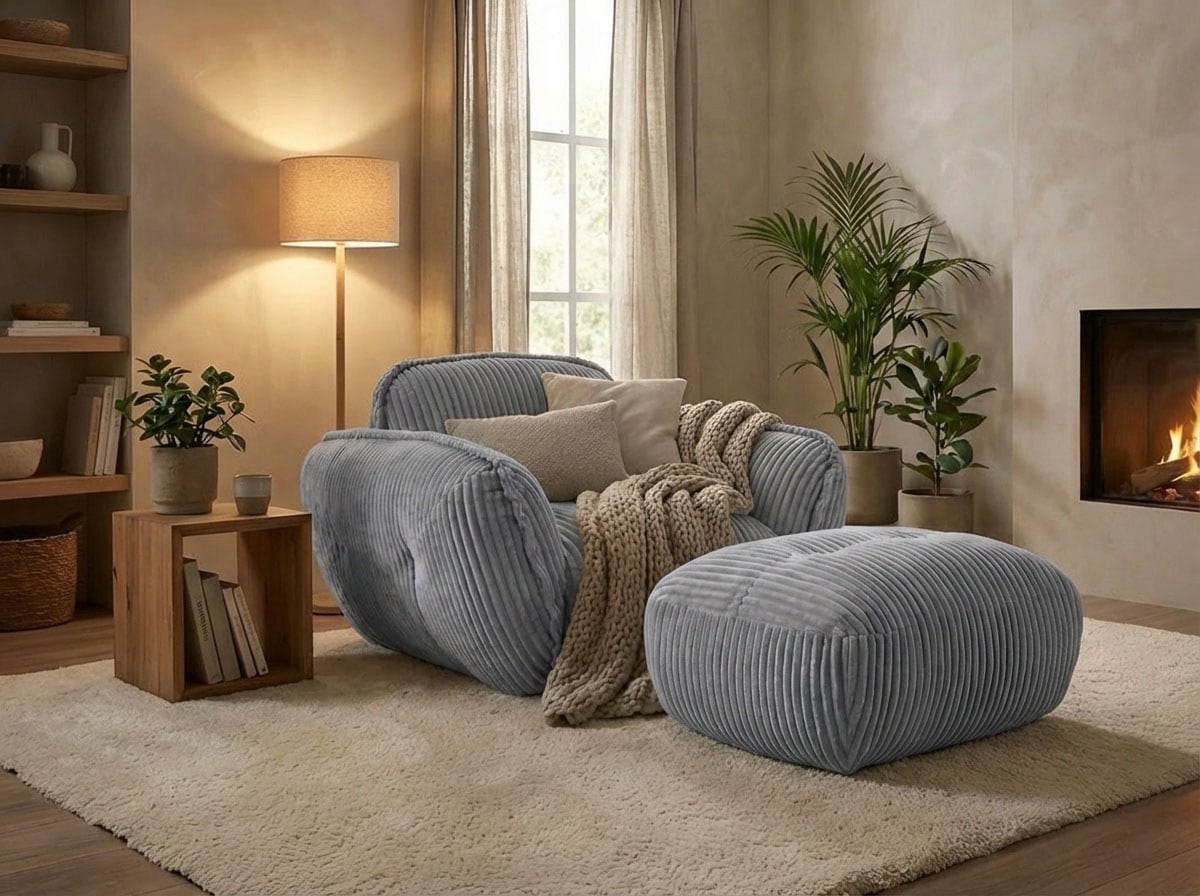 TRENDMANUFAKTUR Hocker »Be Fluffy: Weicher Breitcord Bezugsstoff, perfekte Ergänzung zur Serie« Polsterhocker mit softem Sitzkomfort, moderner breiter Kedernaht