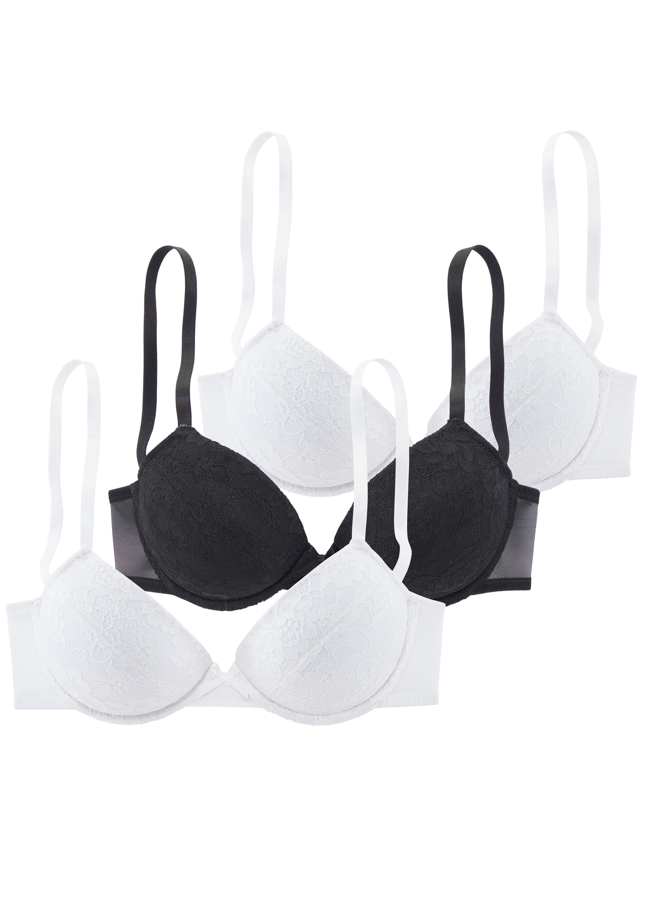 petite fleur by Lascana Push-up-BH Packung, 3 Stück, mit Spitze, Bügel & herausnehmbaren Push-up-Kissen