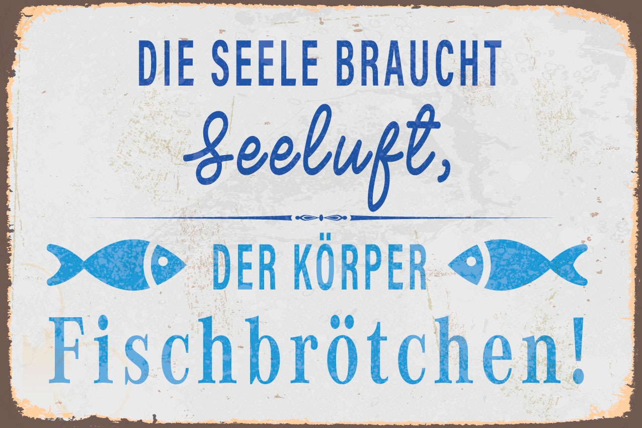 queence Metallbild »Seeluft«, Schriftzüge-Schriftzug-Sprüche-Sprüche & Texte-Wassertiere, (1 St.), Stahlschild, Blechschild, Sprüche, Texte, Fernweh, witzig