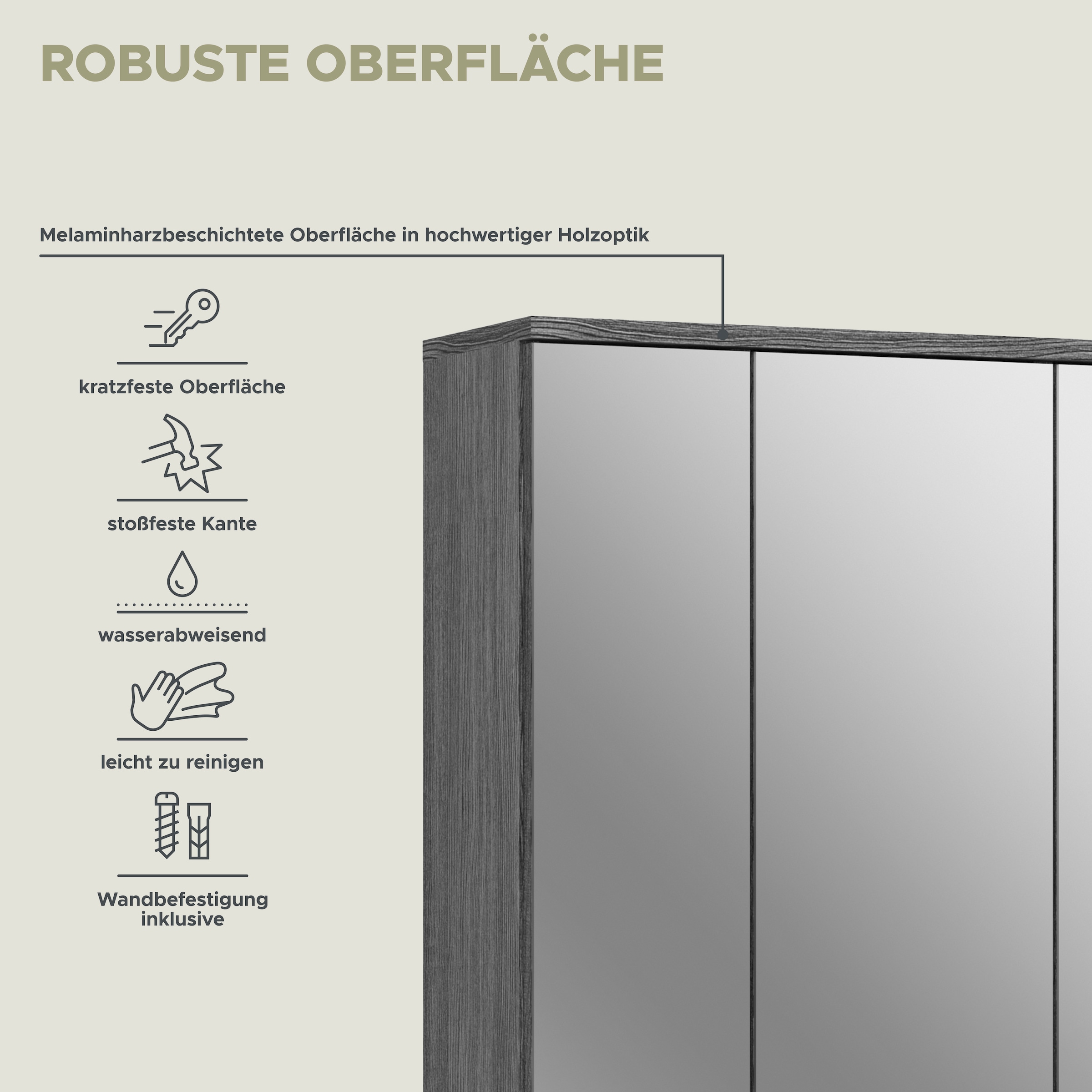 welltime Badezimmerspiegelschrank »LUCCA, TOPSELLER!, Breite 60cm, 3 Spiegeltüren, 9 Fächer, 6 Fachböden«, Badmöbel, Badschrank, Schrank, Wandschrank, Bad, Badezimmer