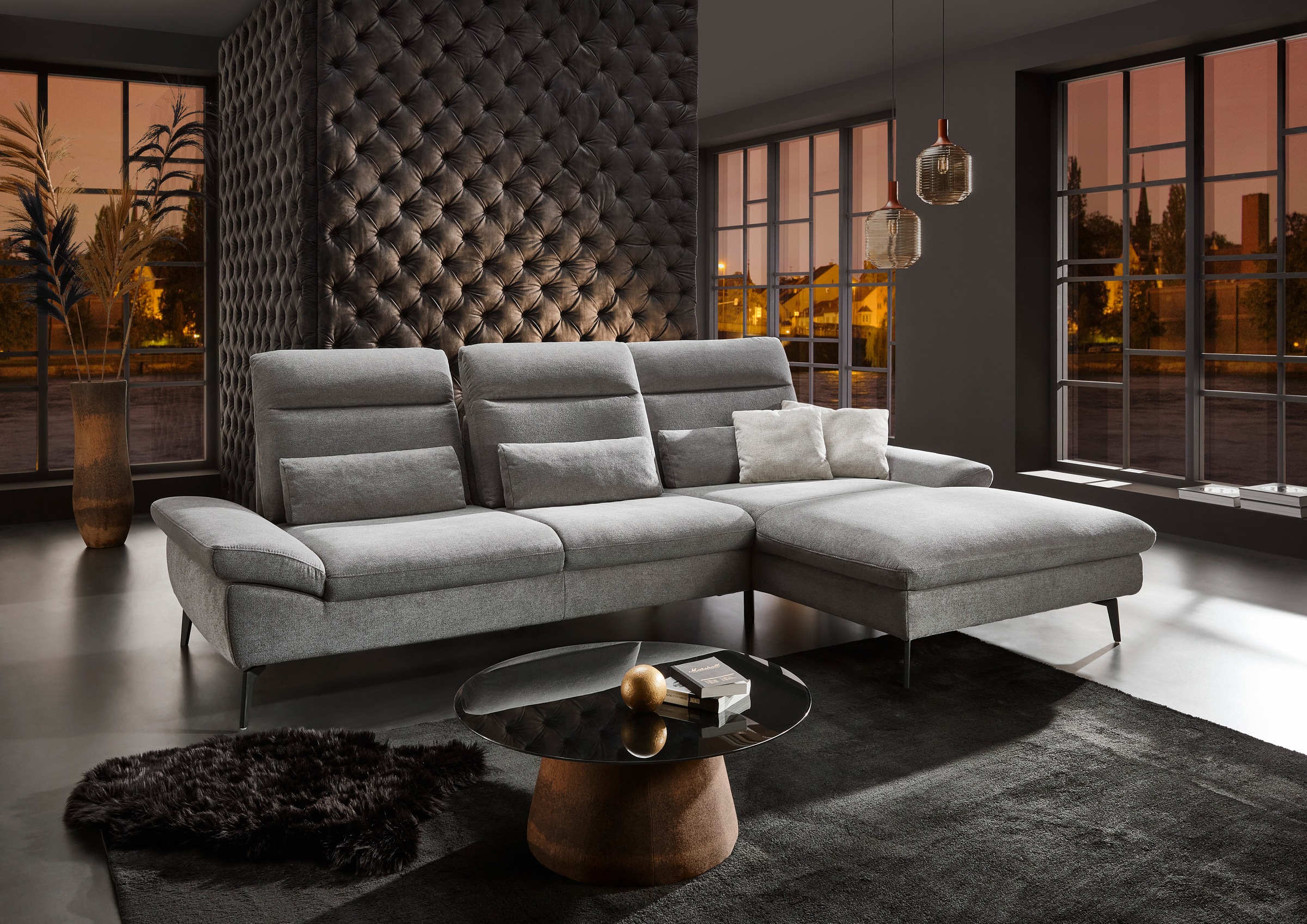 HUKLA Ecksofa »HU-HP22156 L-Form«, inkl. Kopfpolsterverstellung, optional mit Sitztiefenverstellung