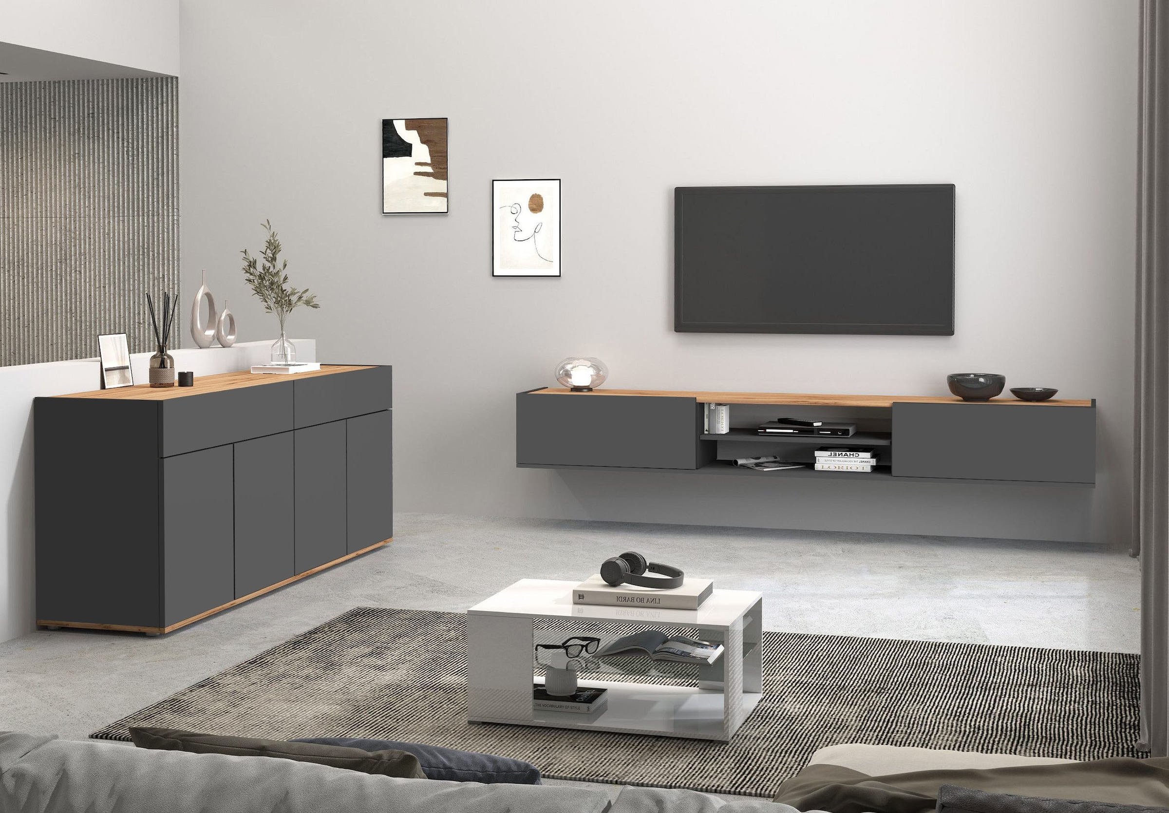 INOSIGN Sideboard »Garda, Kommode, Schrank, Kredenz«, 3 Türen, 1 Schublade, grifflos Breite 120,1 cm
