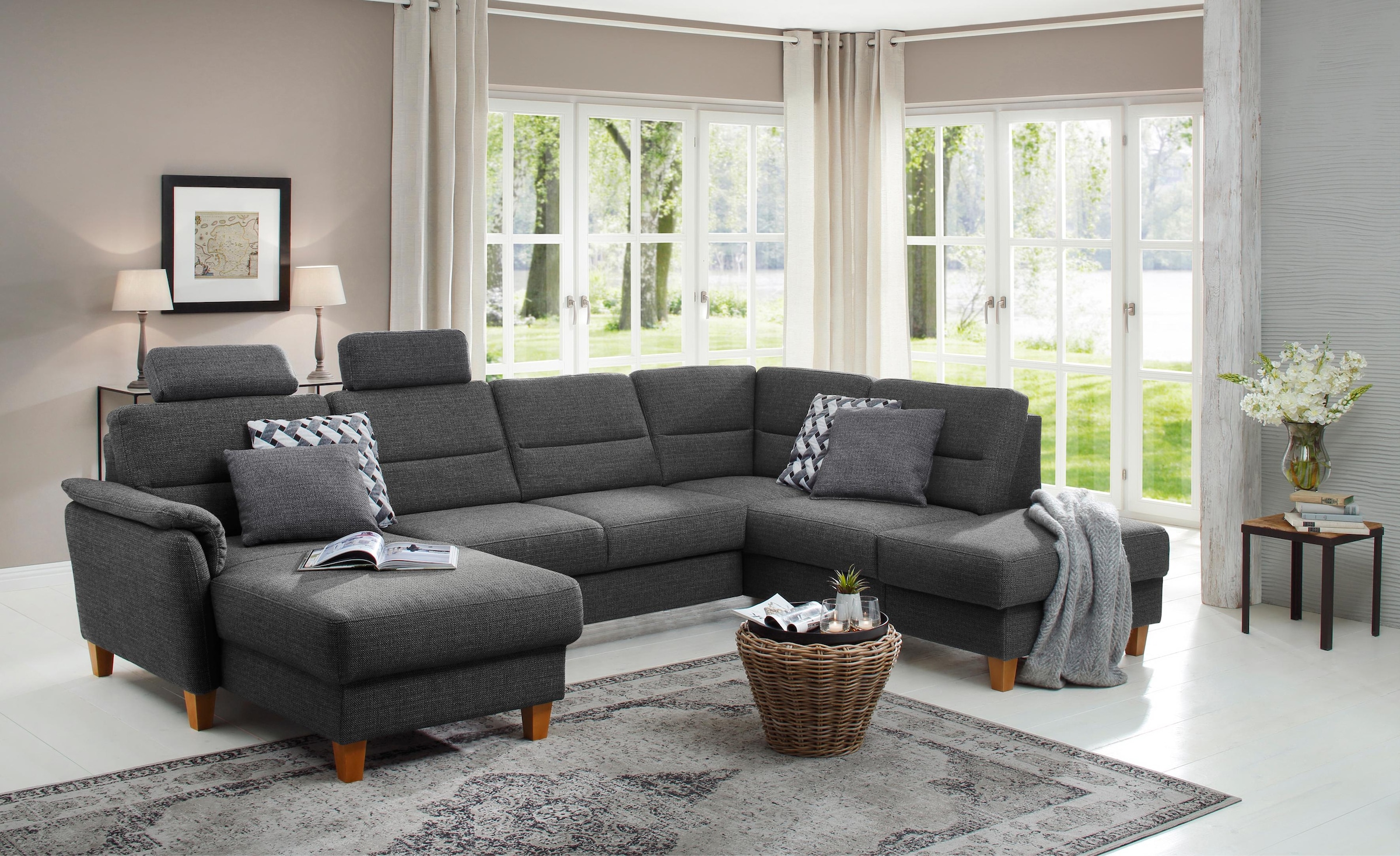 Home affaire Wohnlandschaft "Palmera U-Form, B: 308 cm", optional Bettfunkt günstig online kaufen