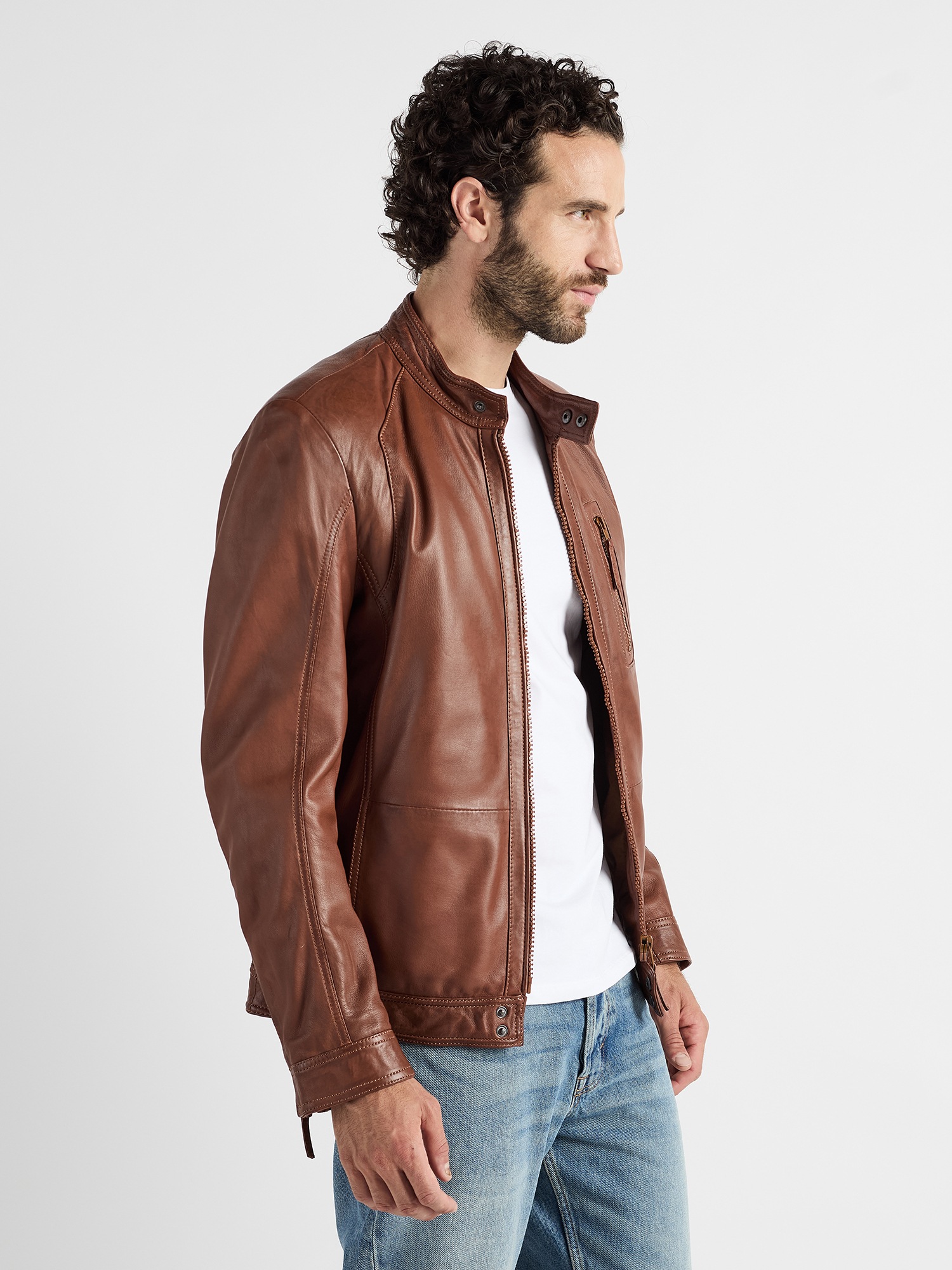 Lederjacke JCC "31024026", Herren, Gr. XXL, braun (cognac), Obermaterial: 100% Lammleder; Innenfutter: 100% Baumwolle; Ärmelfutter: 100% Polyester, Jacken 2