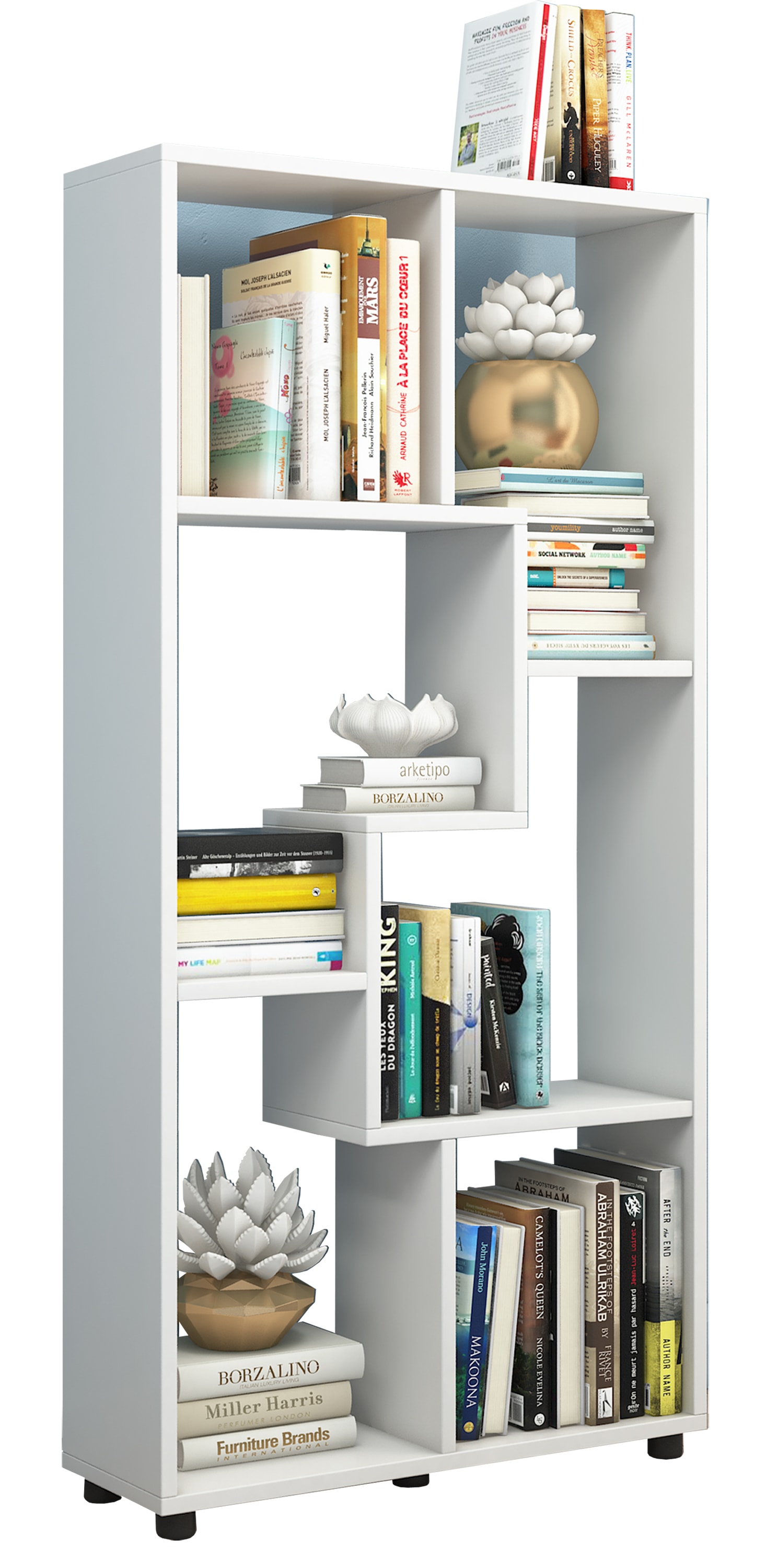 Standregal VCM, B:60cm T:20cmweiß, Wohnzimmer, Regale, "Holz Stand Regal Raumteiler Bücherregal Blina"