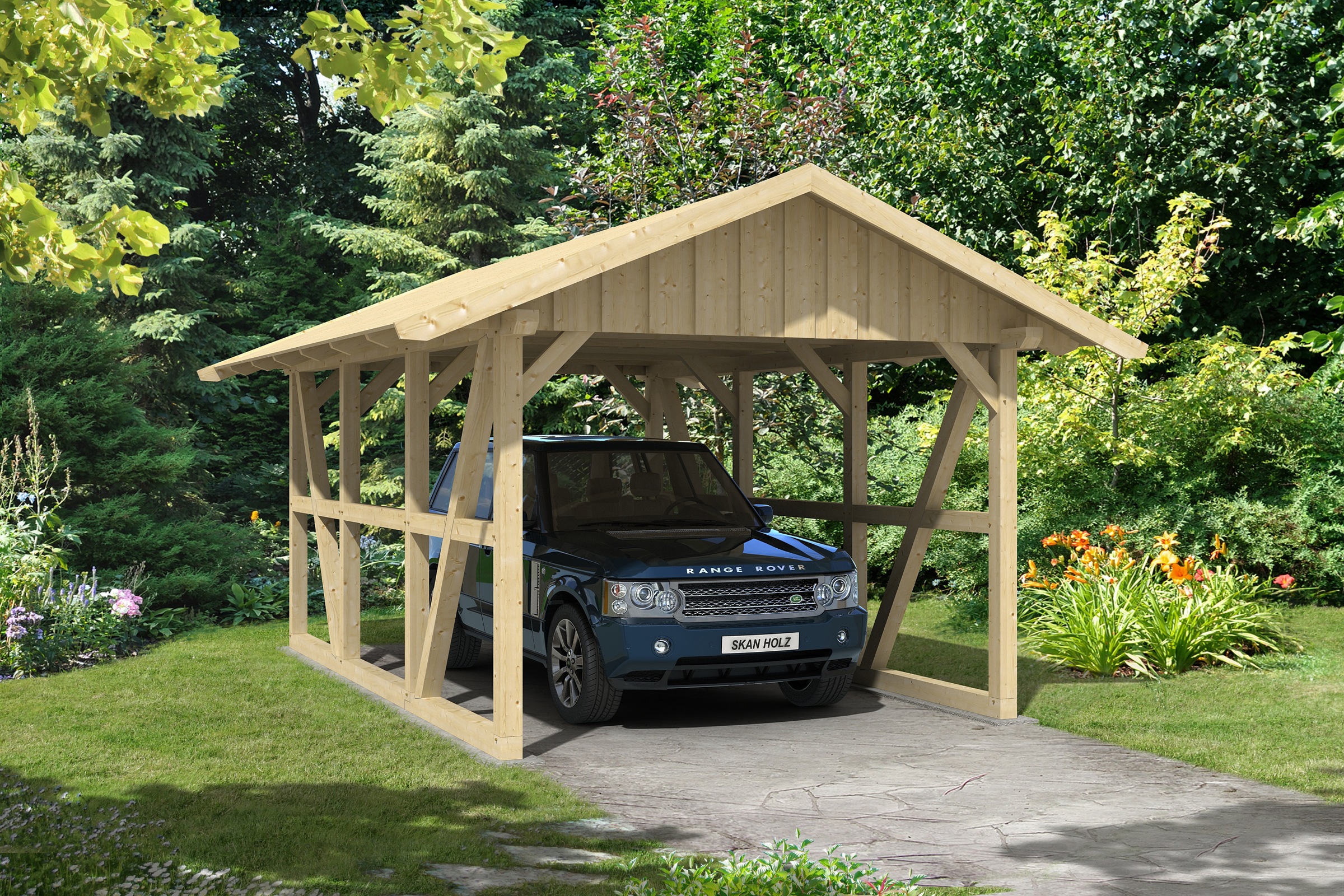 Skanholz Einzelcarport »Schwarzwald«, KVH-Fichte, 300 cm, Natur, mit Dachschalung