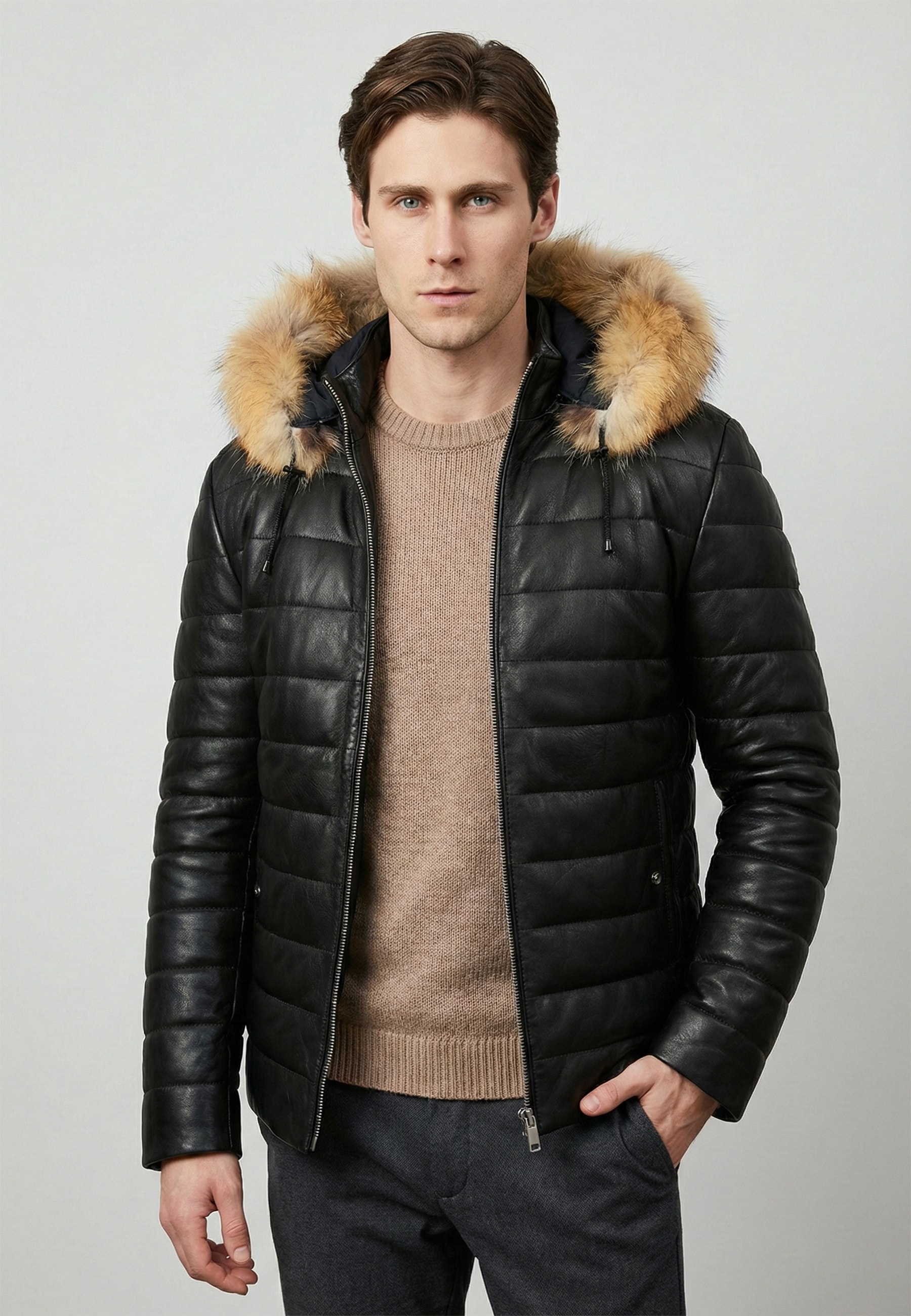 Felix Hardy "Lederjacke mit Kapuze und Reißverschluss"