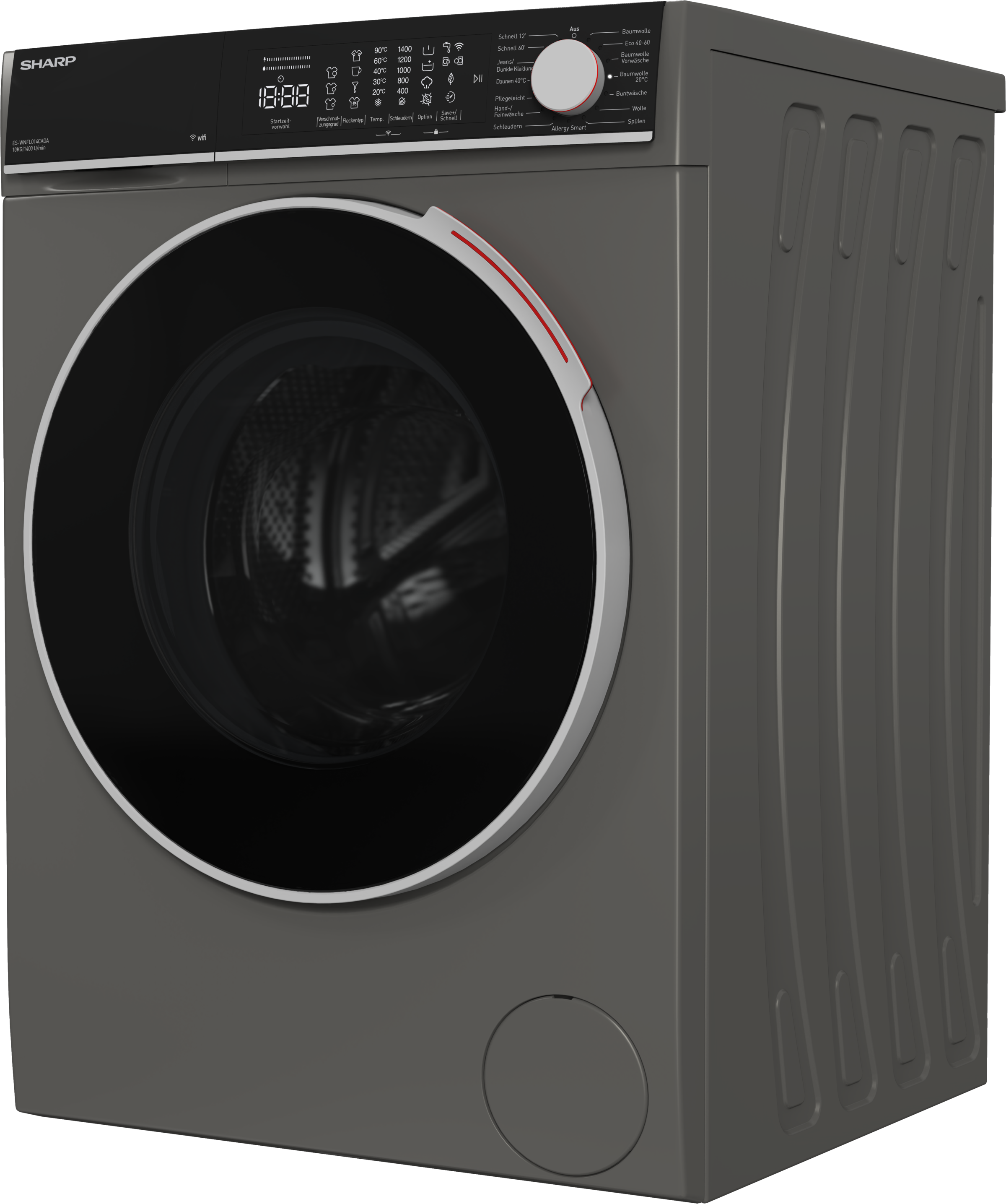 Sharp Waschmaschine High Class »ES-WNFL014CADA-DE«, 10 kg, 1400 U/min, 10kg / +WIFI / A-20% / Fulltouch/Steam/Espr.Grey