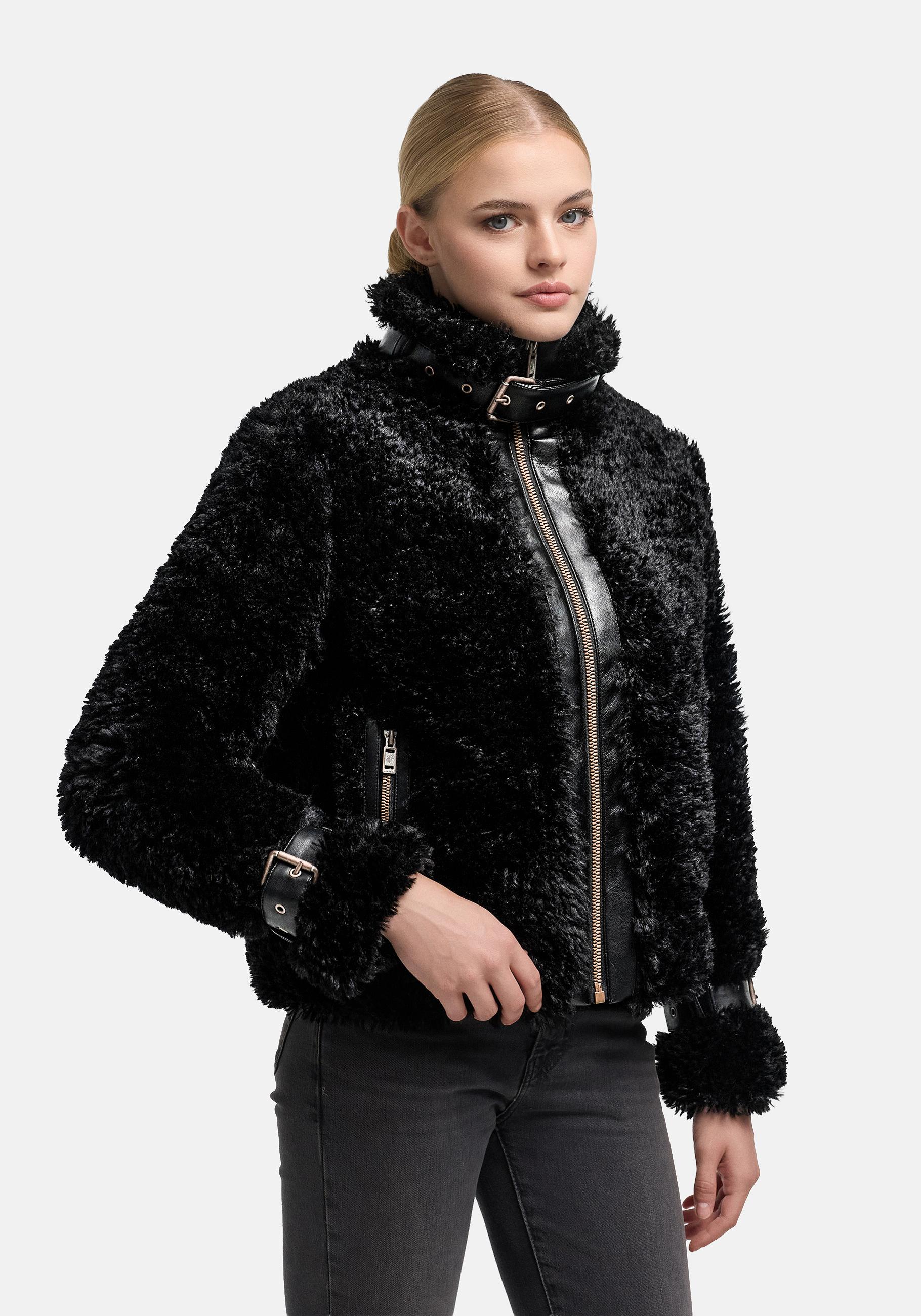 Navahoo Plüschjacke "Wuschelwonne 14" Teddy Jacke mit Kustleder-Details
